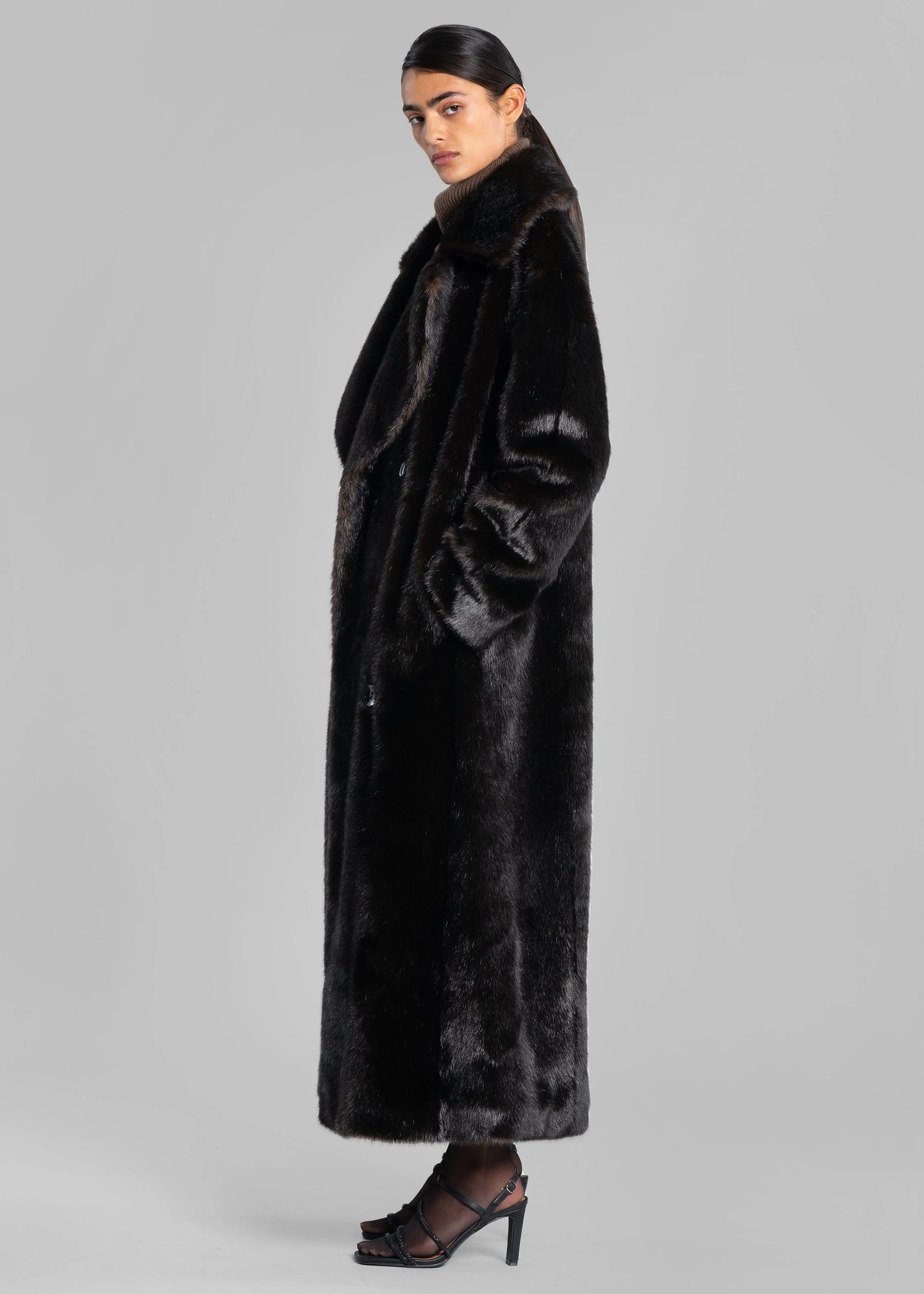 Joni Faux Fur Coat - Dark Espresso - Image 3