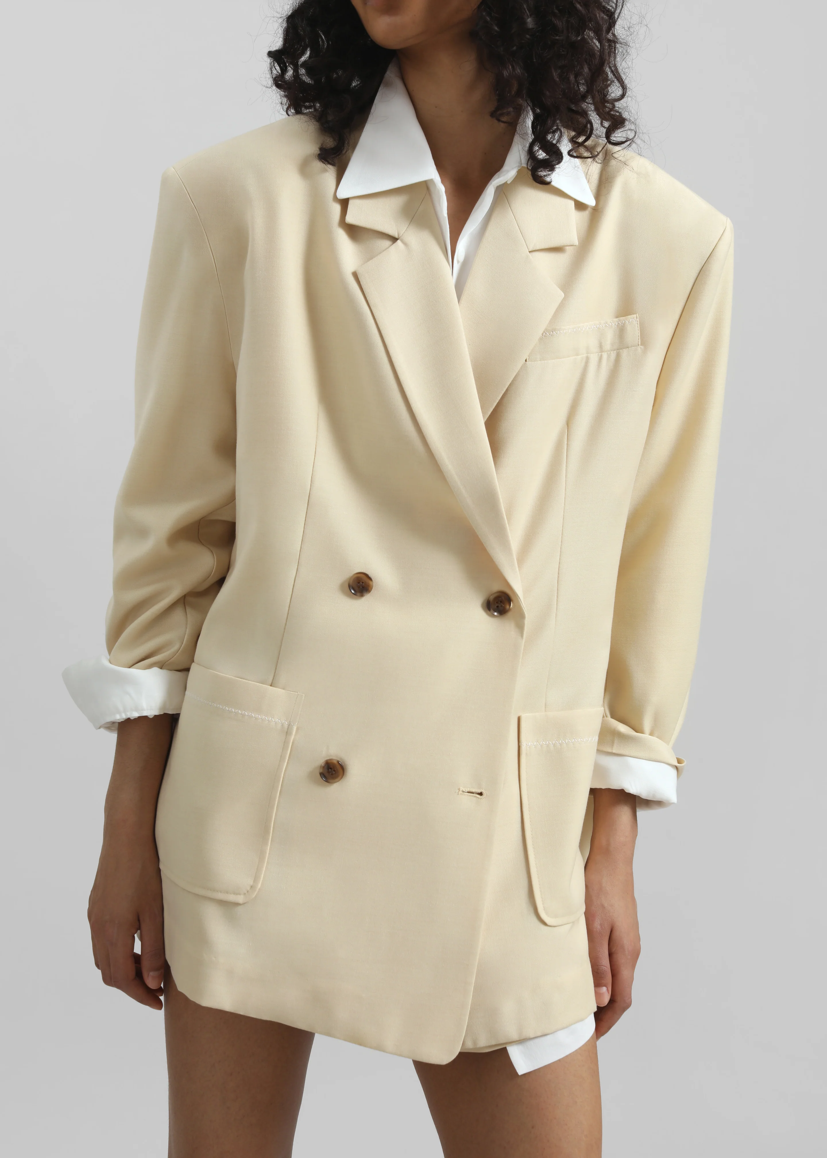 Juvay Double Breasted Blazer - Pale Yellow - Image 4
