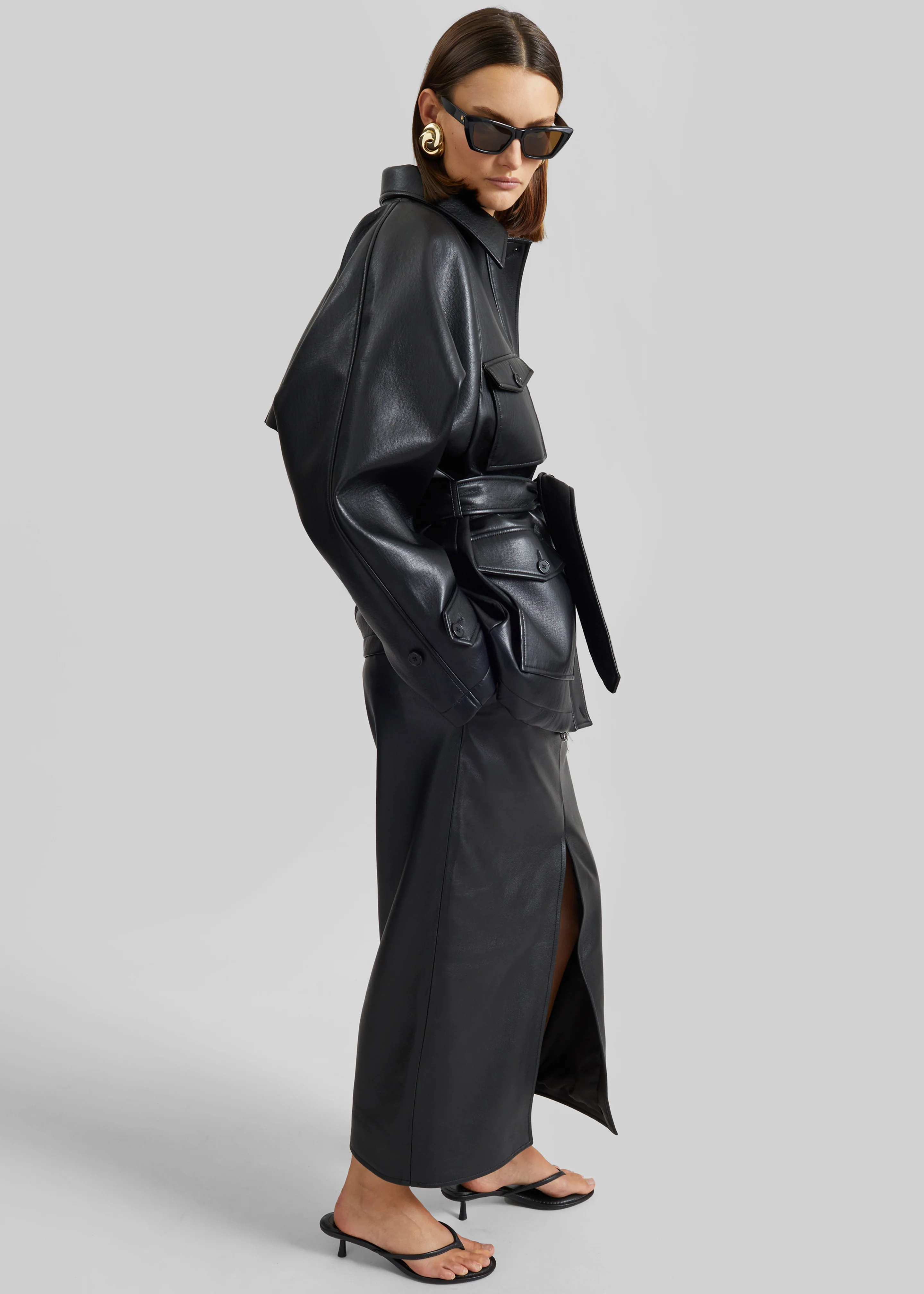 Kelia Faux Leather Padded Utility Jacket - Black - Image 5