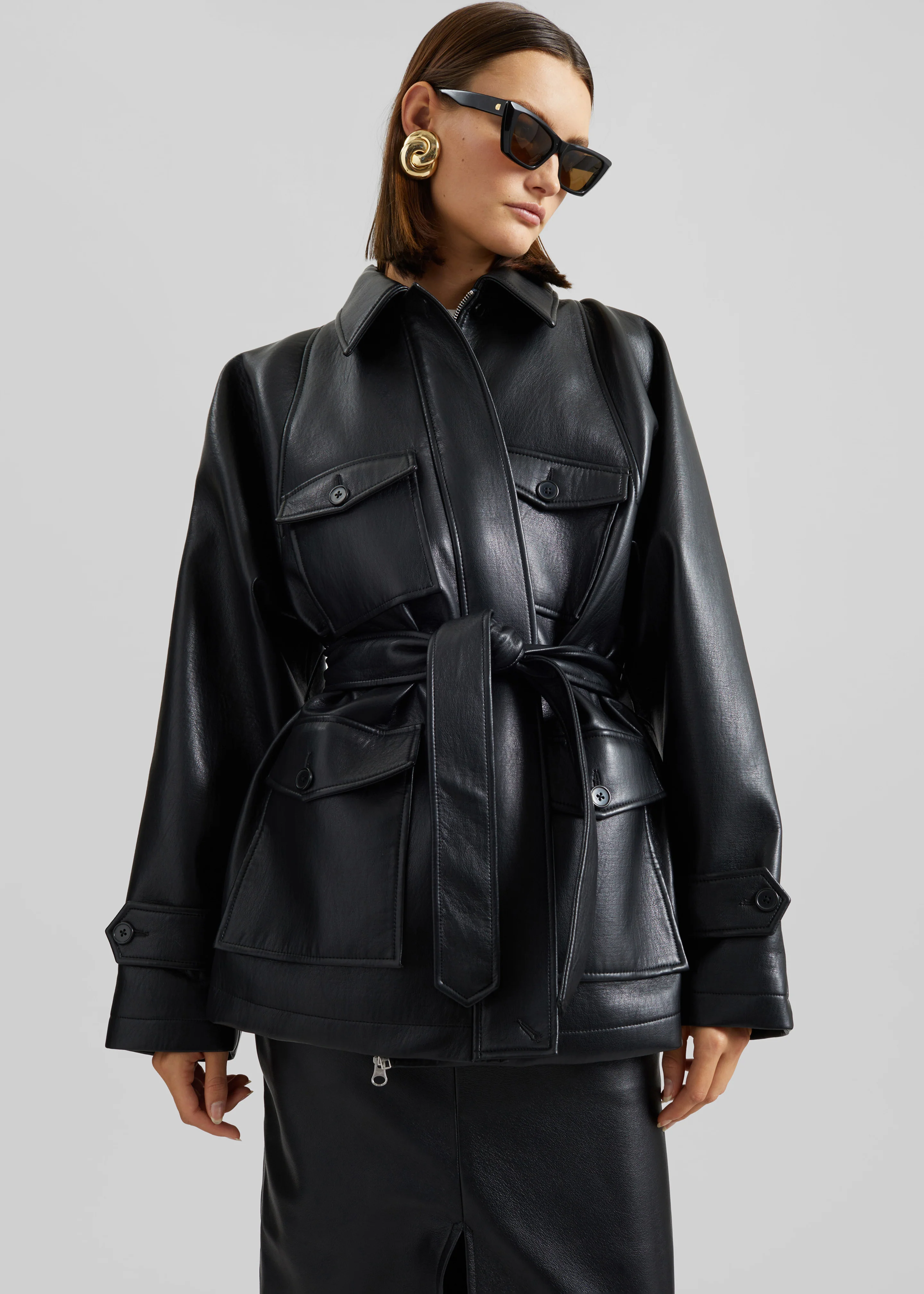 Kelia Faux Leather Padded Utility Jacket - Black - Image 6
