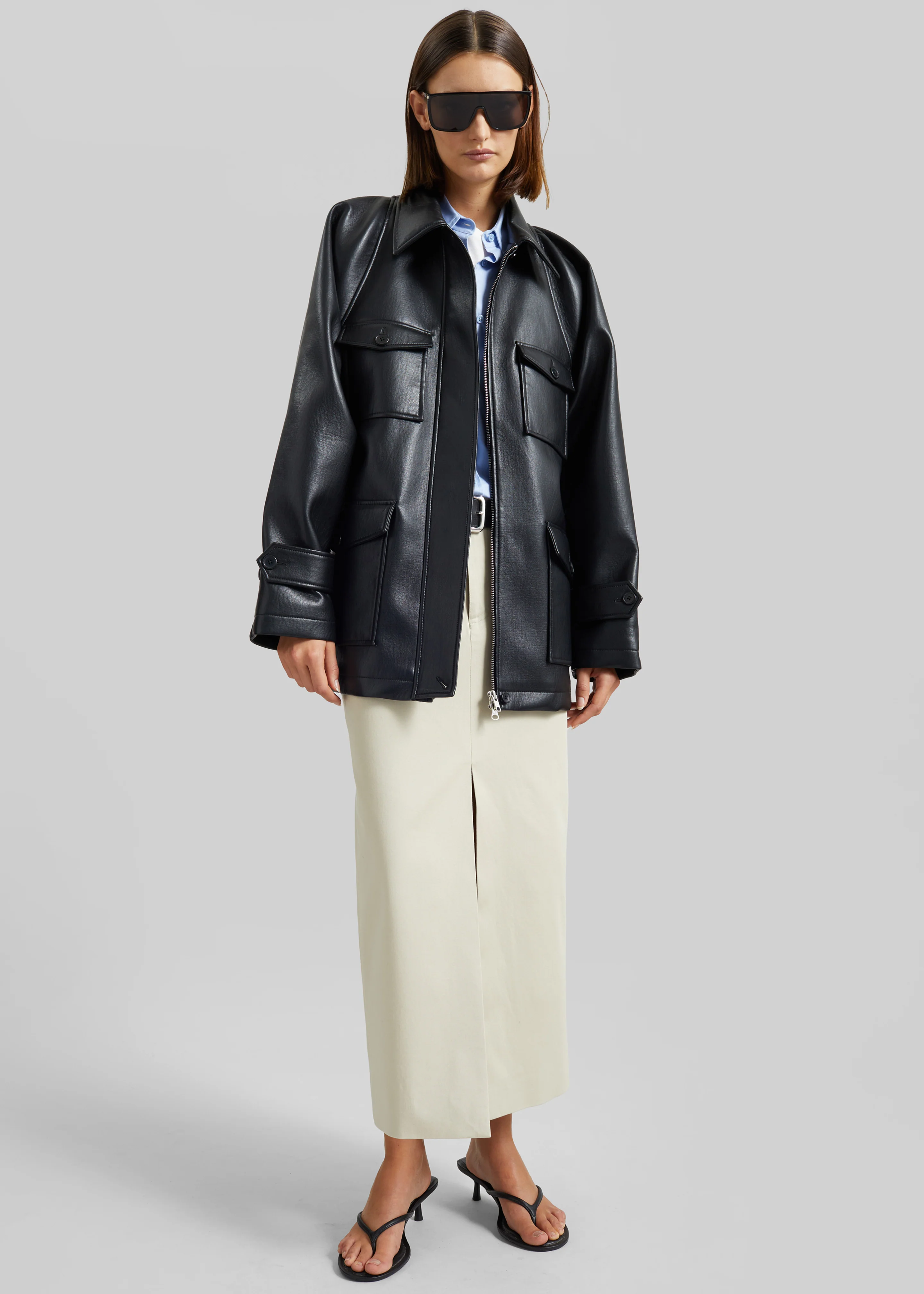 Kelia Faux Leather Padded Utility Jacket - Black - Image 7