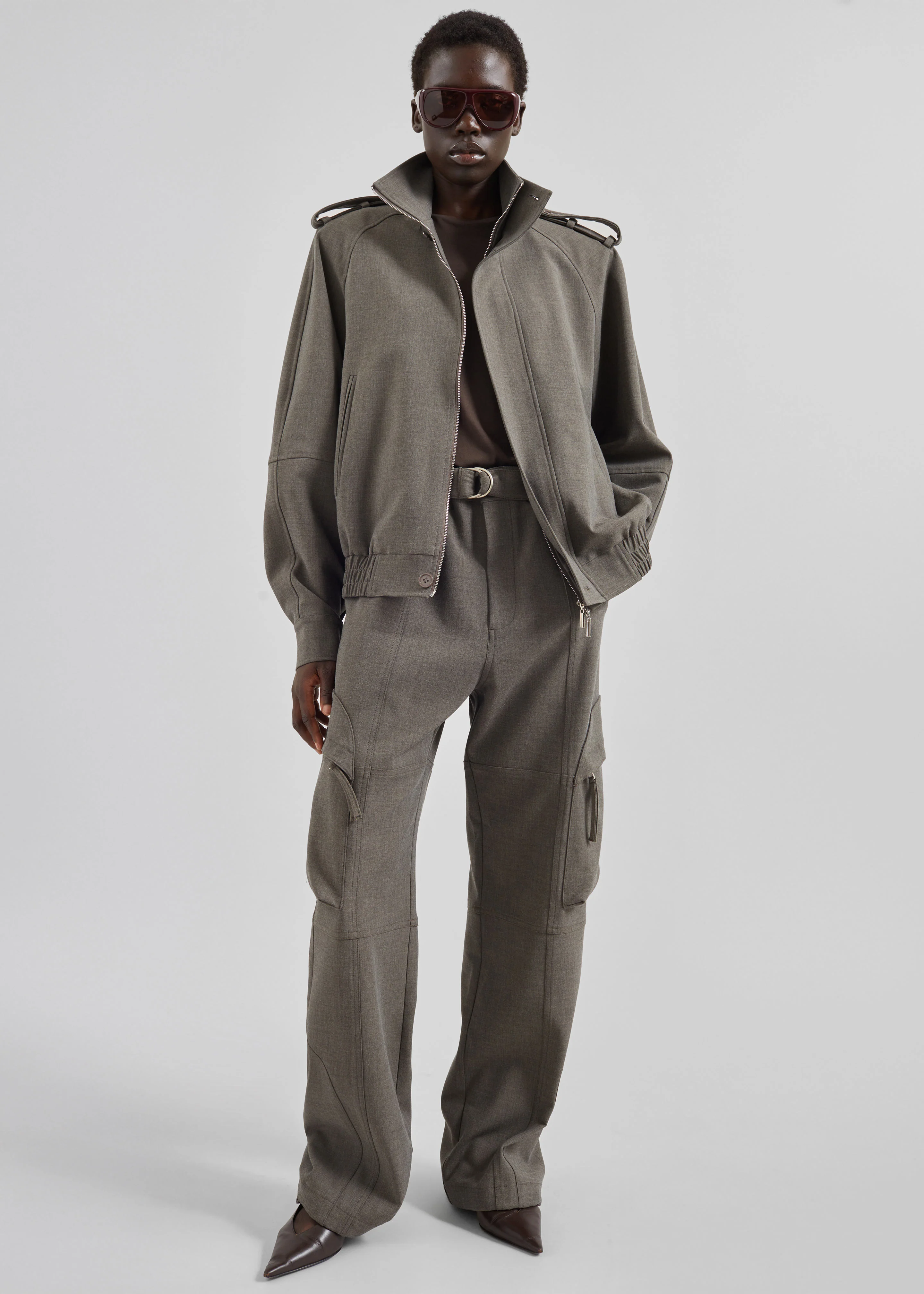 Kelly Double Weave Cargo Pants - Taupe Melange