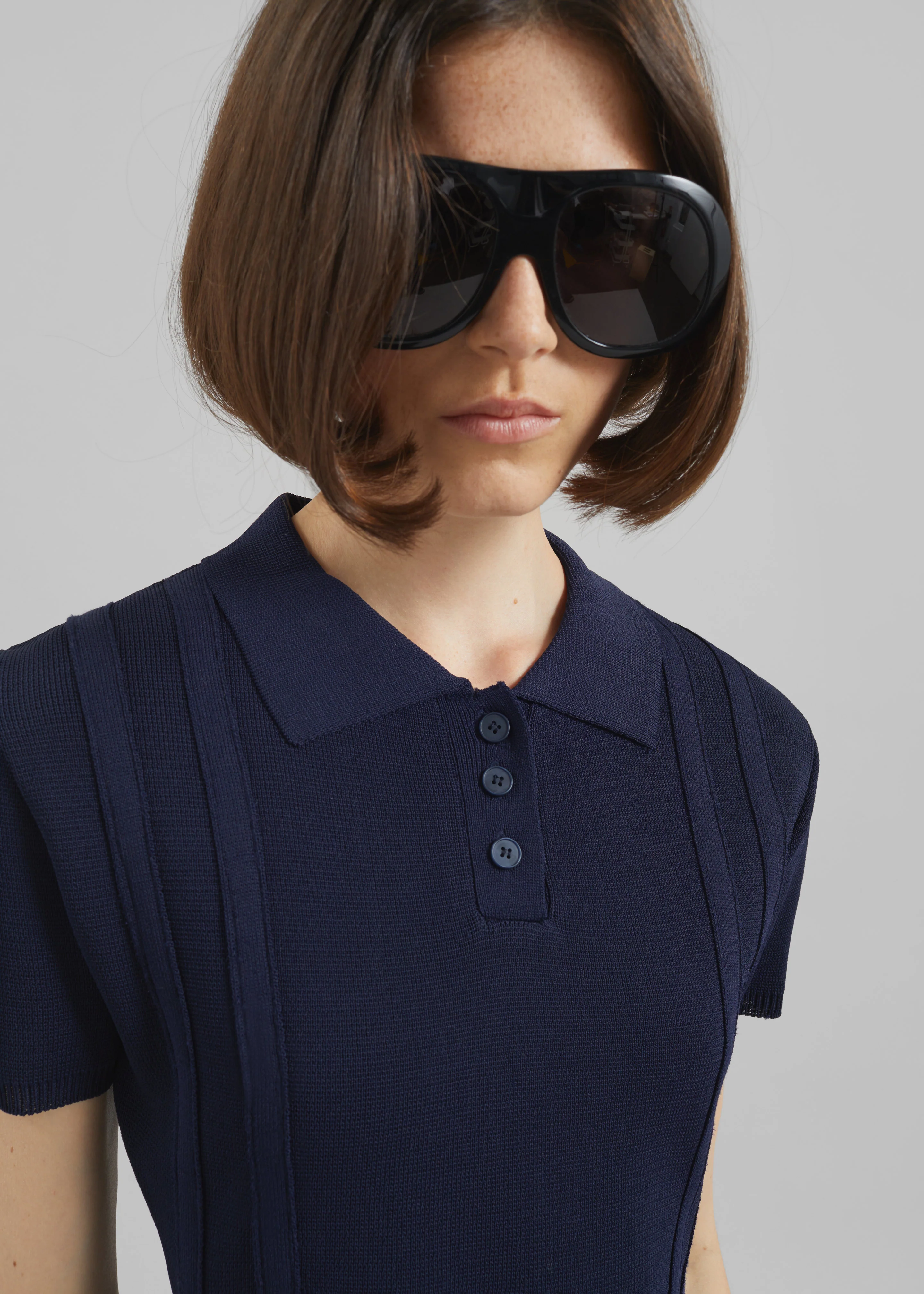 Kiama Cinched Knit Polo - Navy