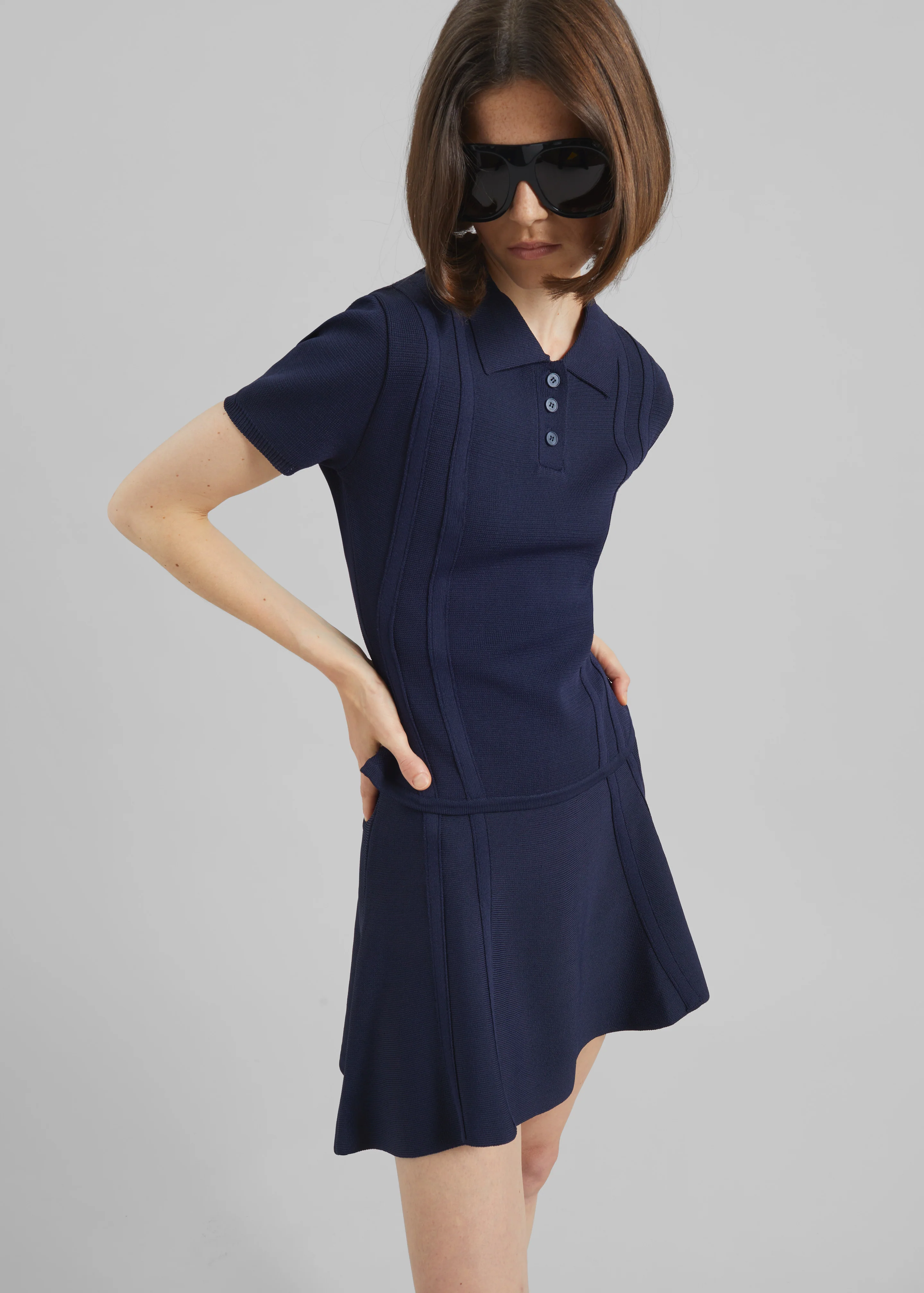 Kiama Cinched Knit Polo - Navy - Image 2