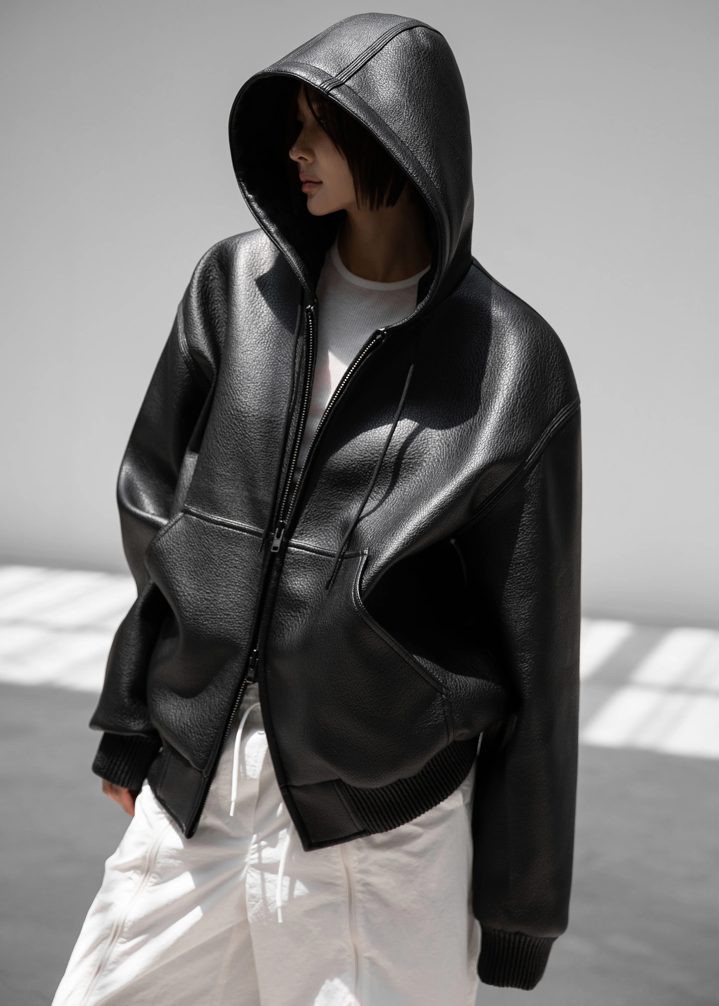 Kodai Faux Leather Bomber Jacket - Black