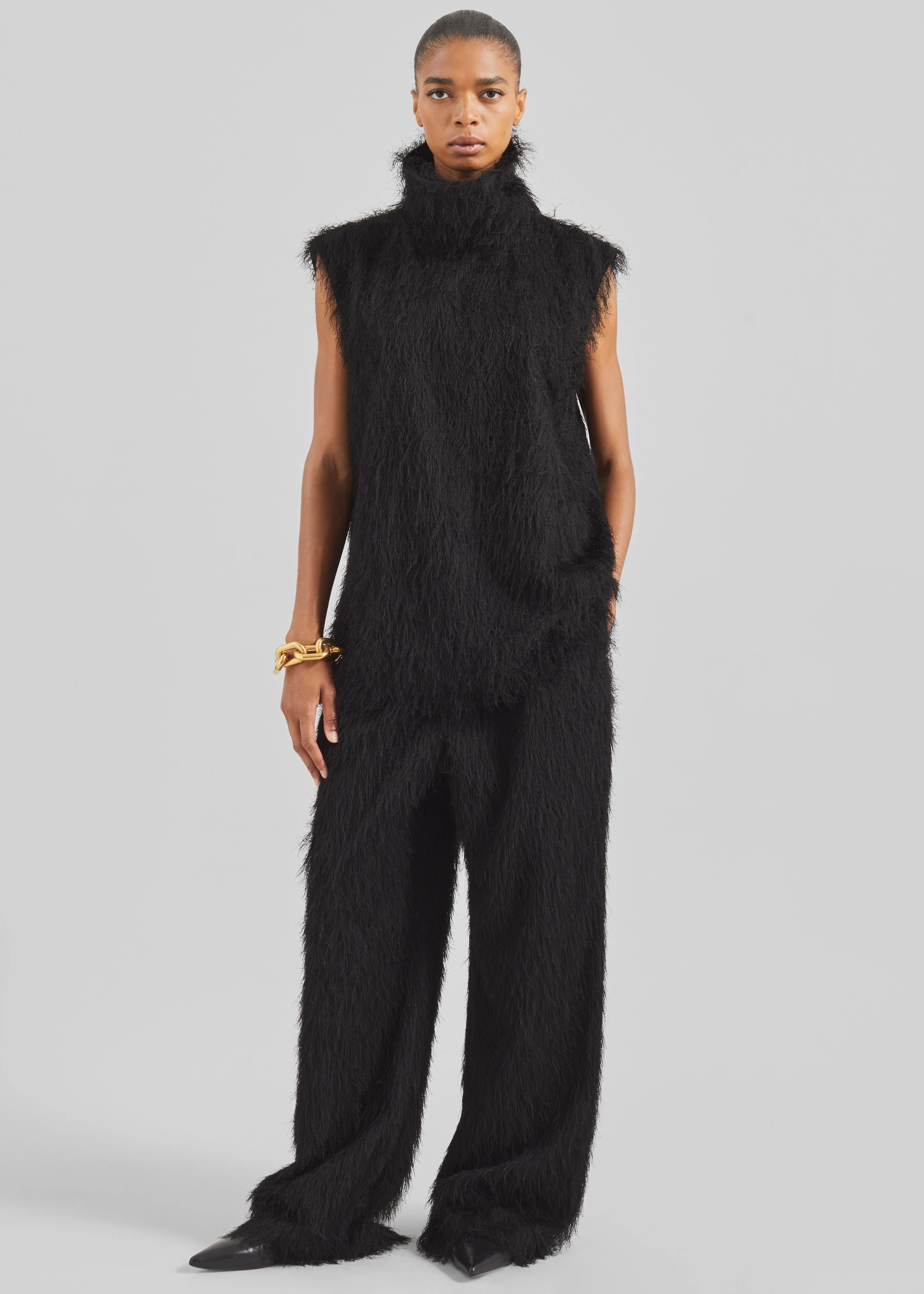 Lancy Fringed Funnel Neck Dress - Black - Image 2