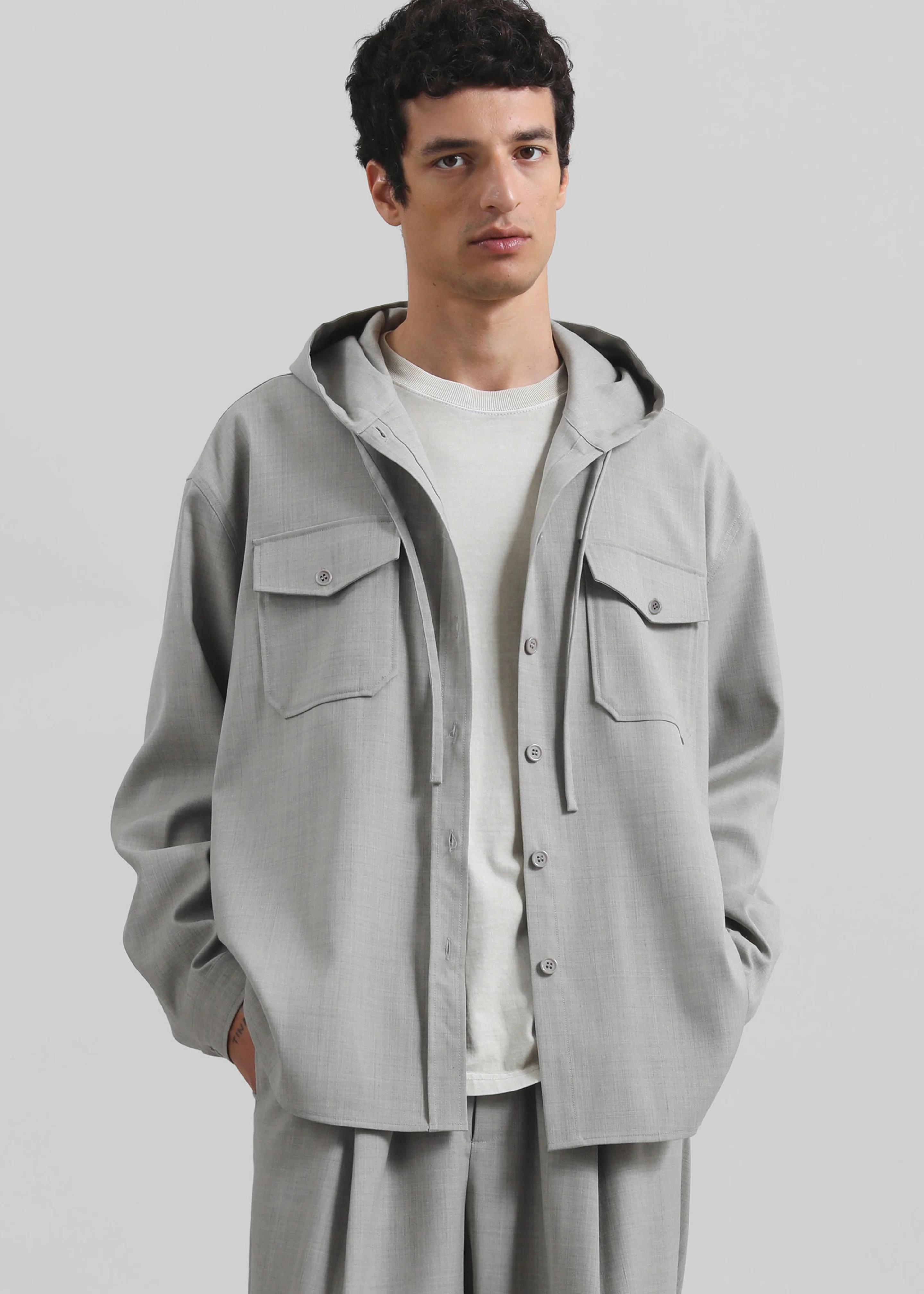 Lars Textured Hooded Jacket - Greige Melange