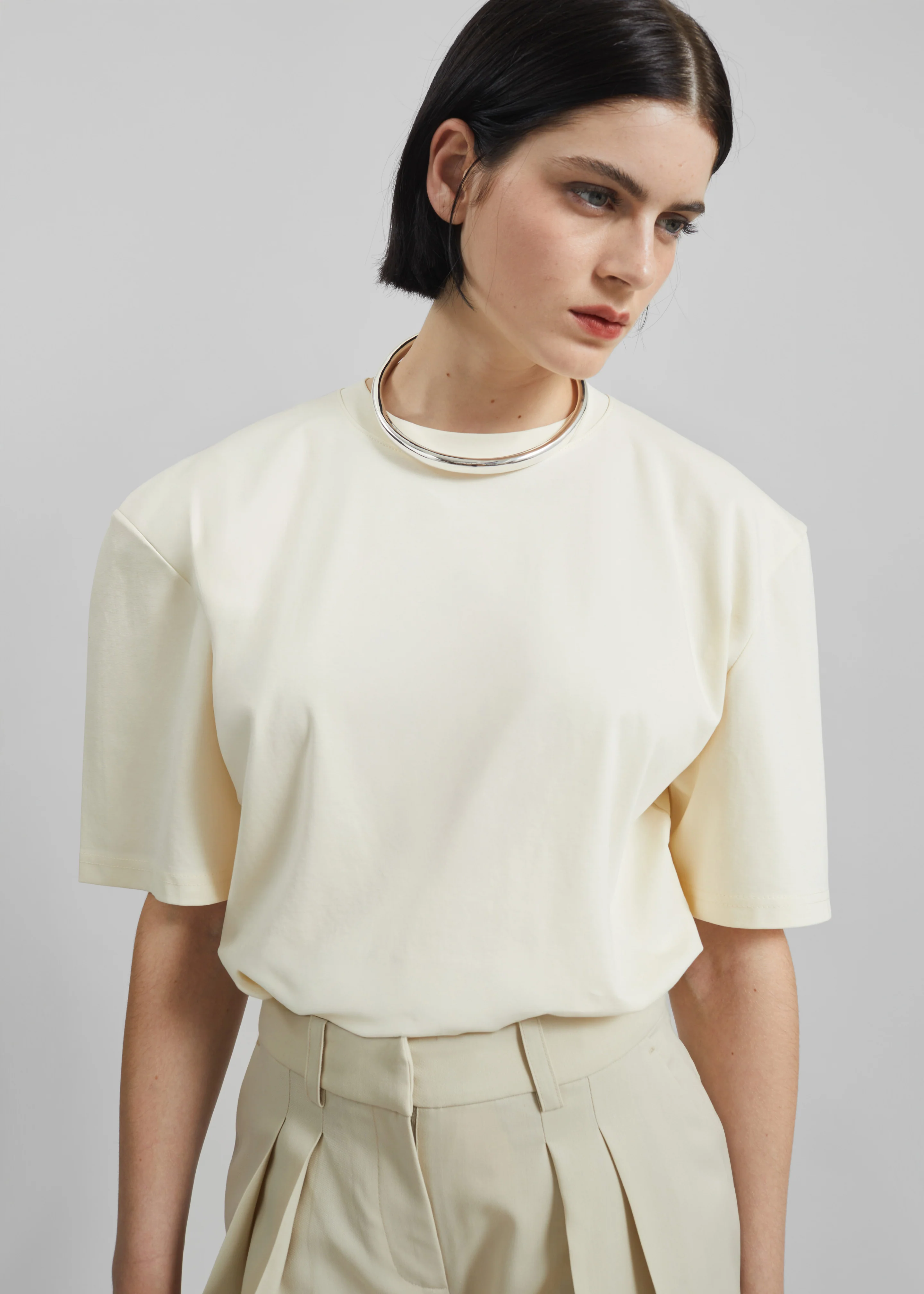 Laval Sculpted Sleeve T-Shirt - Cream - Image 3