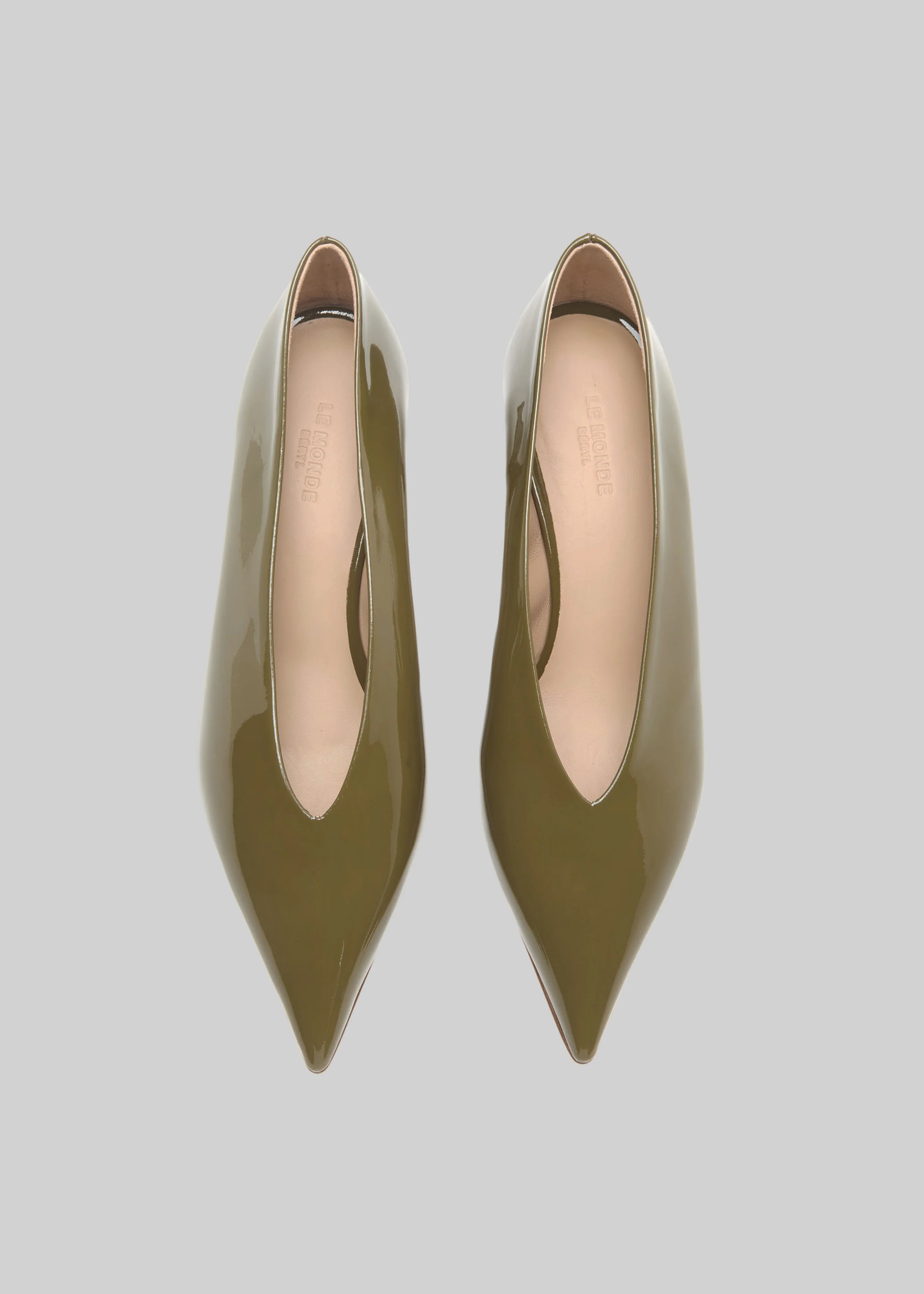 Le Monde Beryl Babouche Kitten Heels Vernice Leather - Khaki