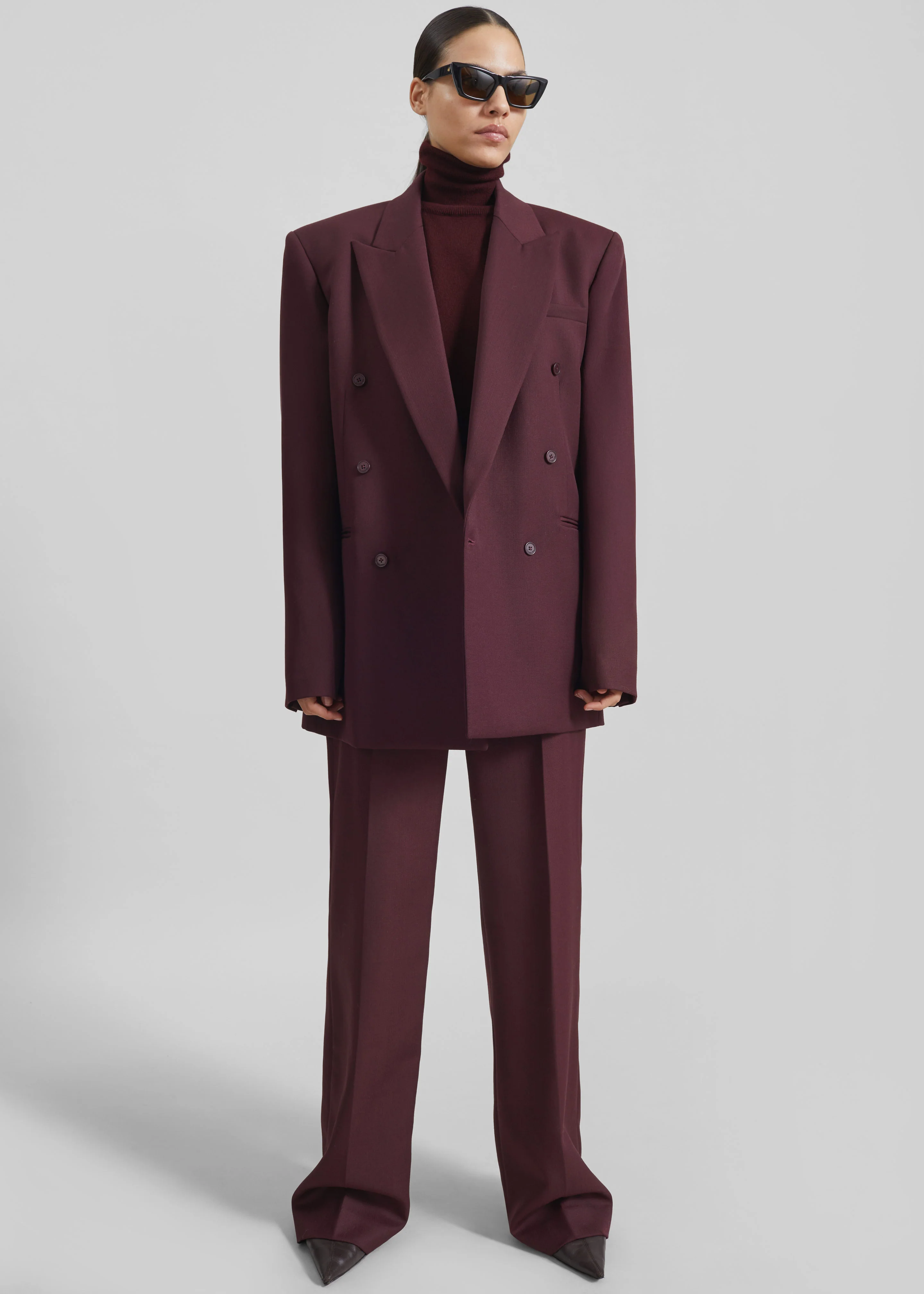 Lenora Wool Straight Trousers - Burgundy