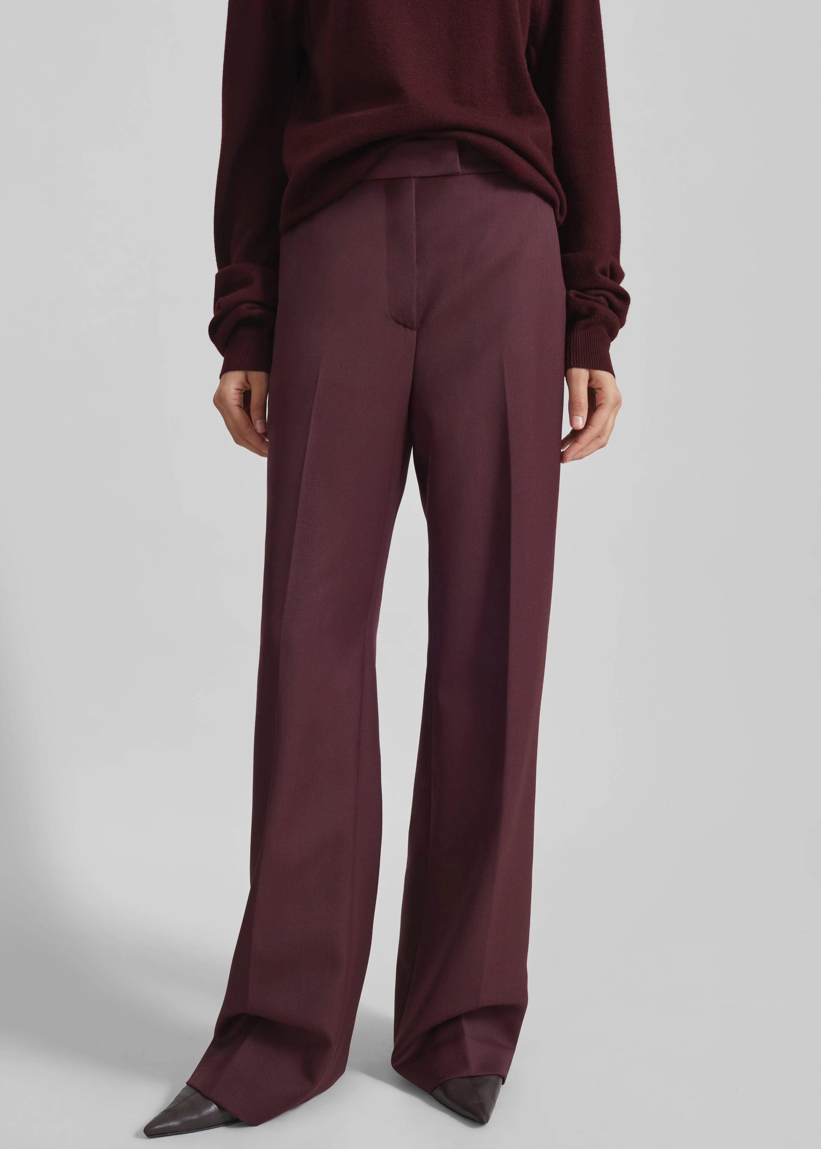 Lenora Wool Straight Trousers - Burgundy - Image 2