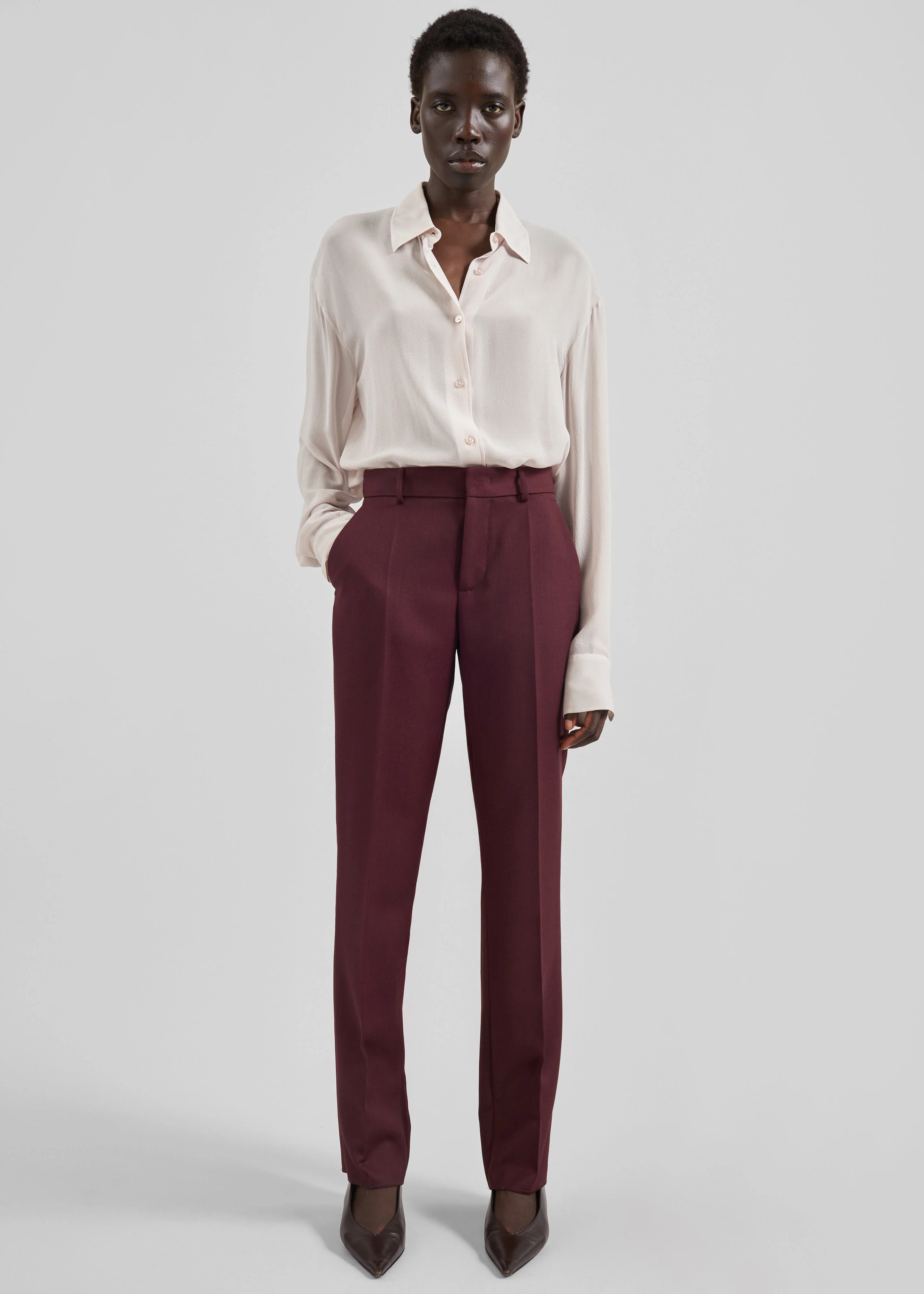 Lenora Wool Straight Trousers - Burgundy - Image 4