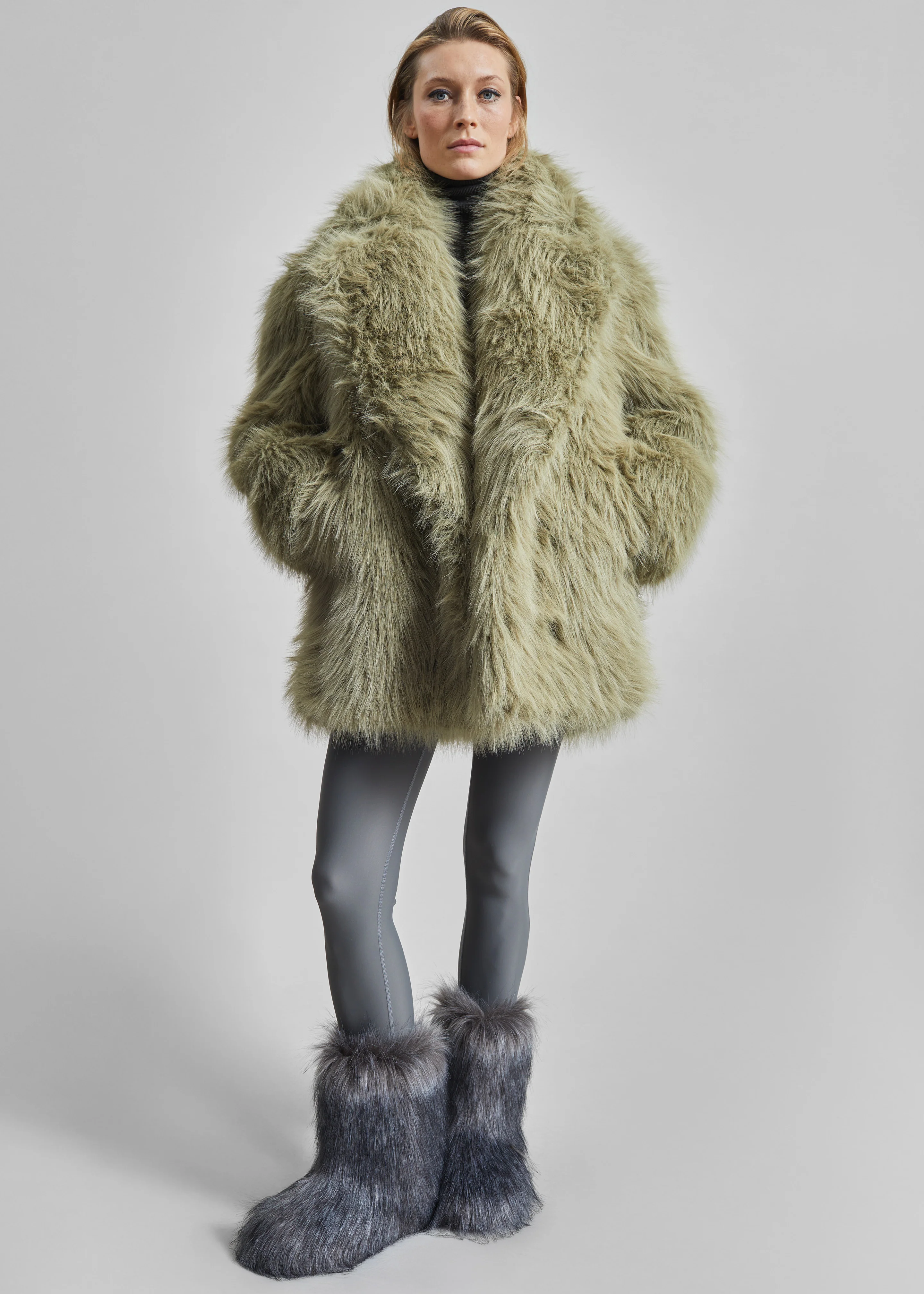 Liza Short Faux Fur Coat - Sage - Image 4