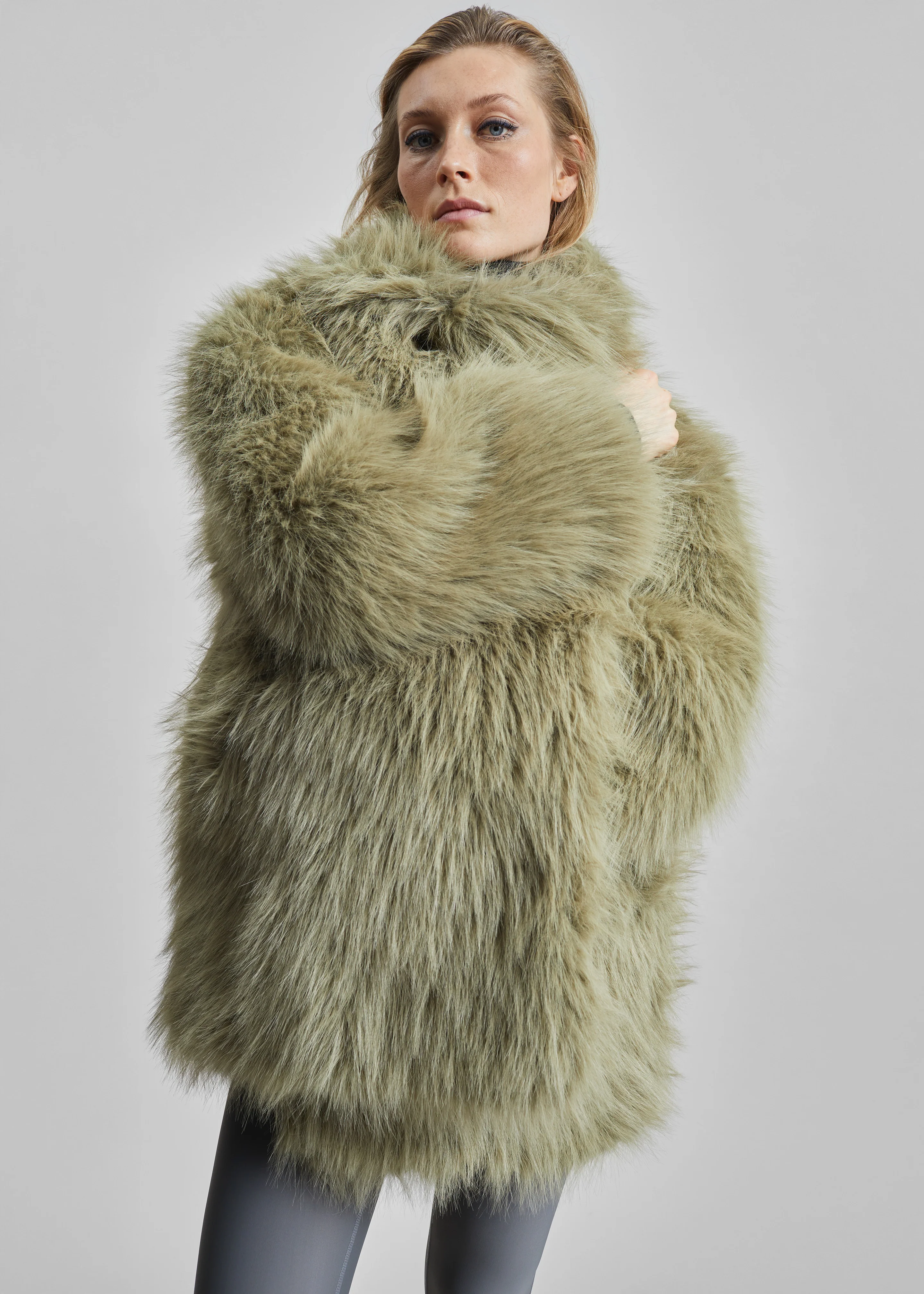 Liza Short Faux Fur Coat - Sage - Image 5