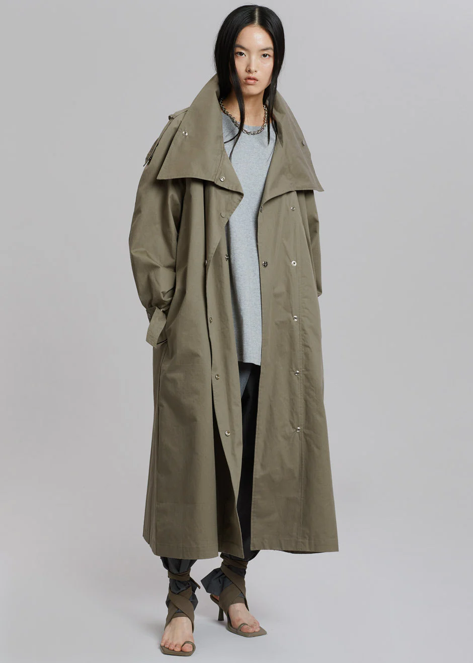 Lottie Wing Collar Trench Coat - Olive - Image 4