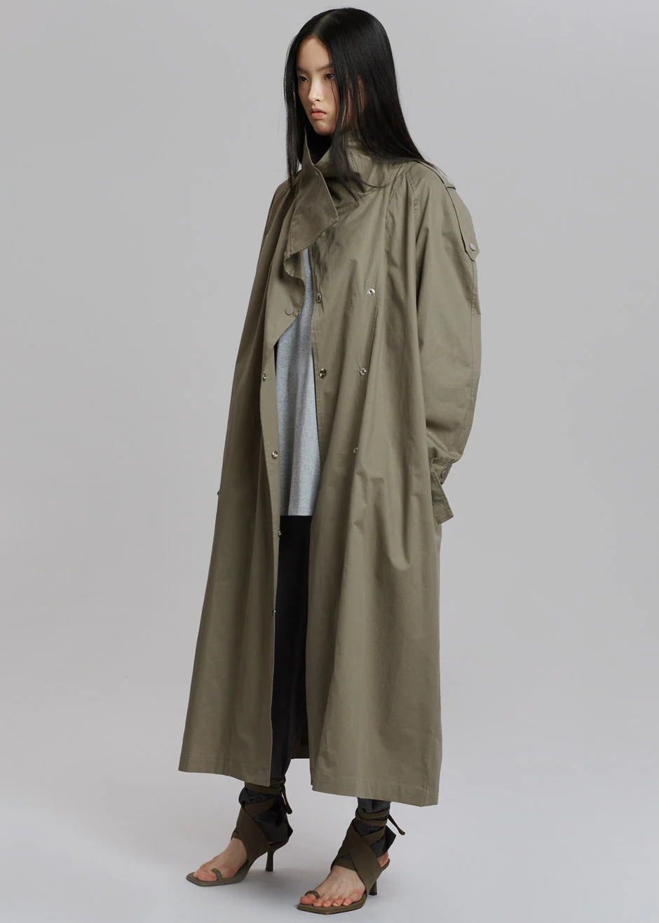 Lottie Wing Collar Trench Coat - Olive - Image 6