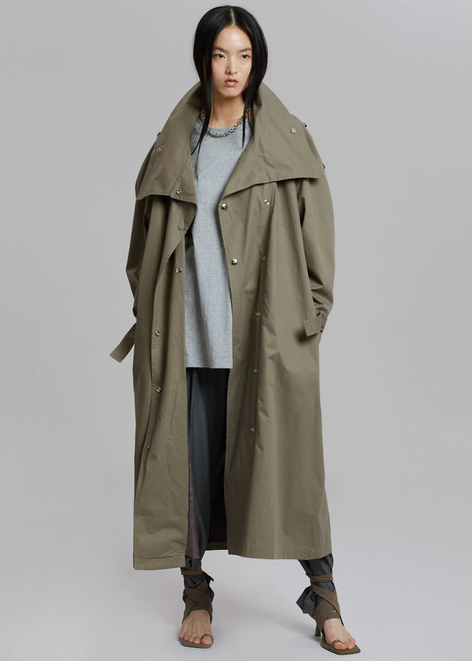 Lottie Wing Collar Trench Coat - Olive - Image 7