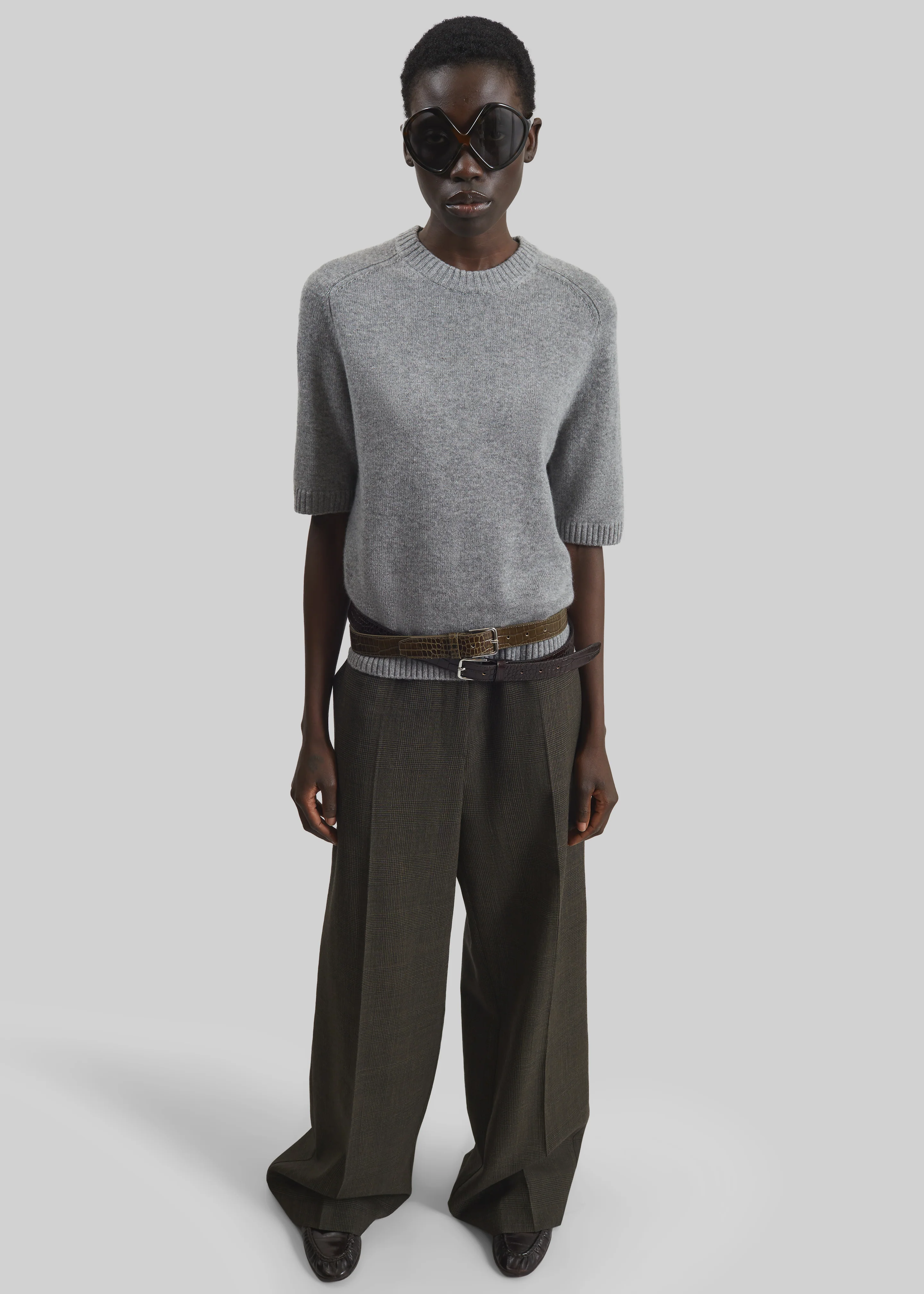 Loulou de Saison Dara Short-Sleeve Cashmere Top - Grey Melange