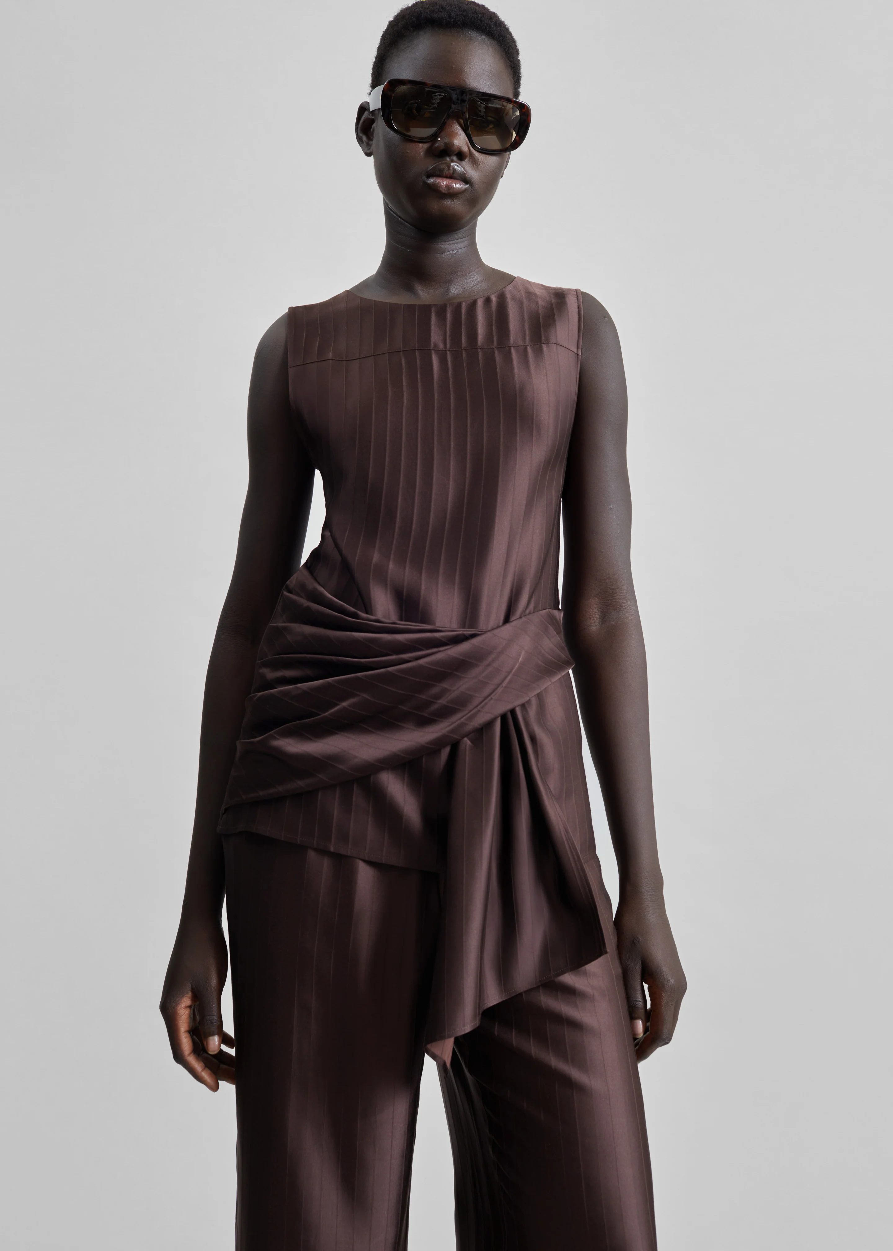 Loulou de Saison Fonda Draped Top - Dark Brown