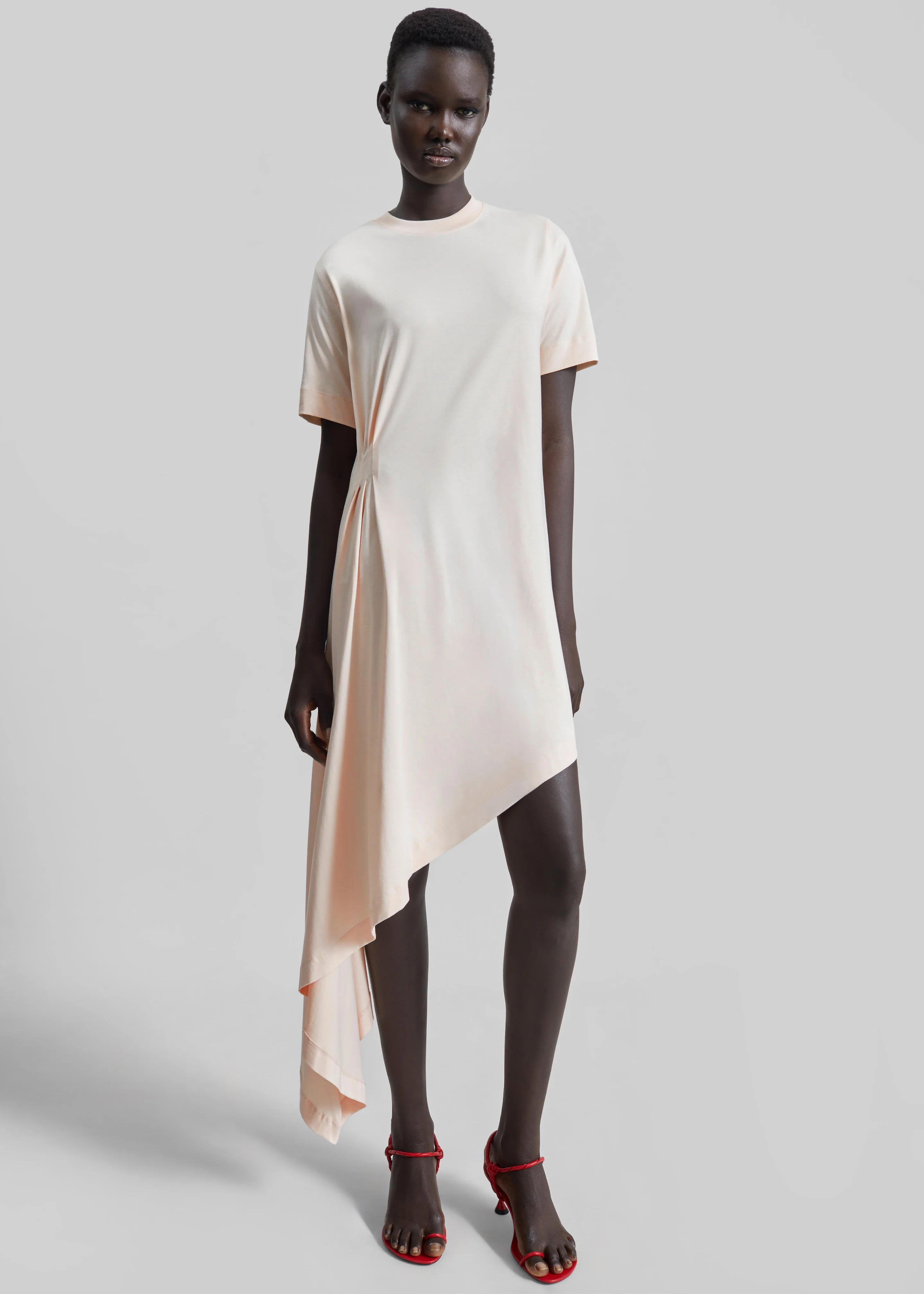 Loulou de Saison Igari Asymmetric T-Shirt Dress - Cream Rose