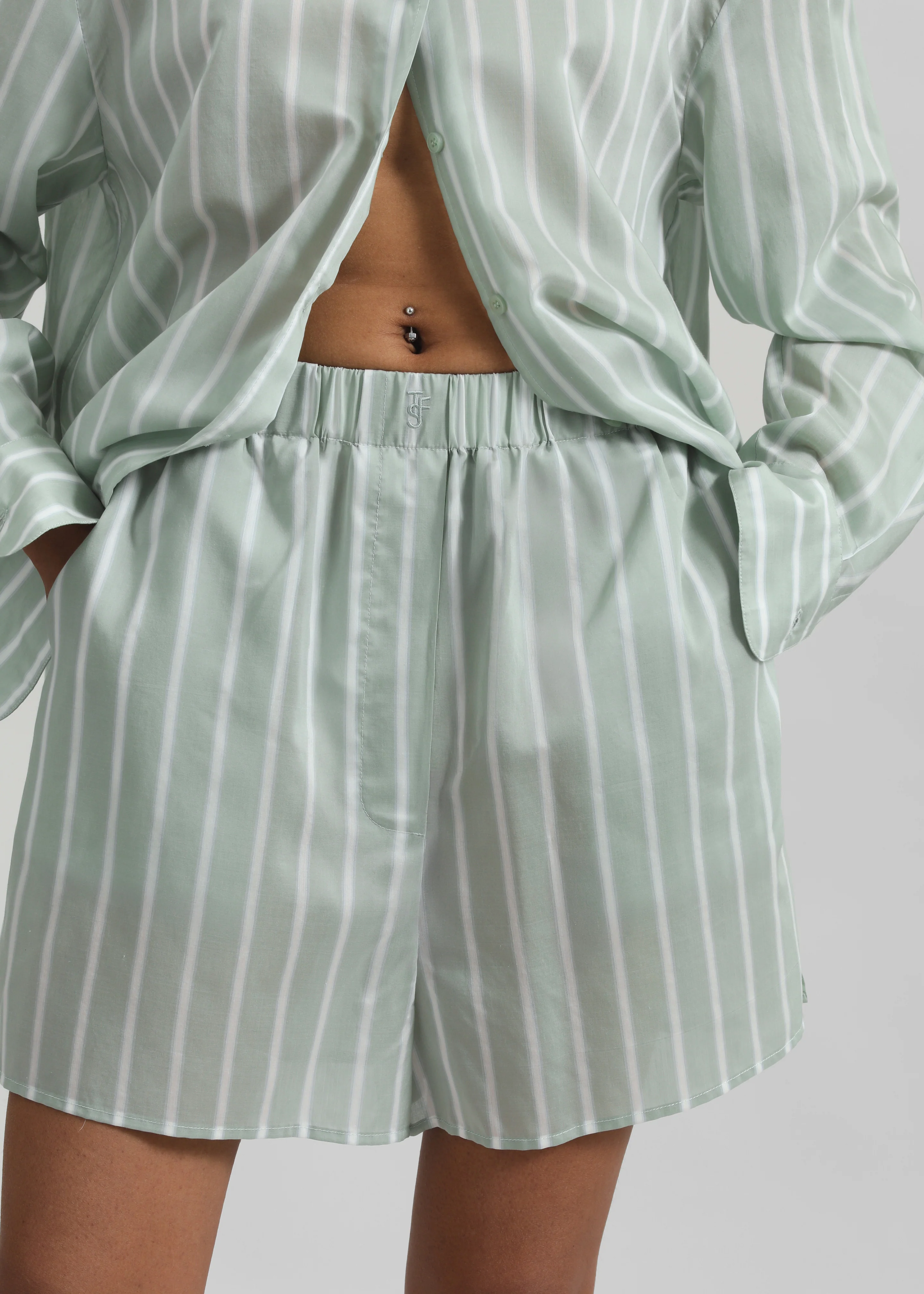 Lui Silk Boxer Shorts - Green Stripe - Image 2