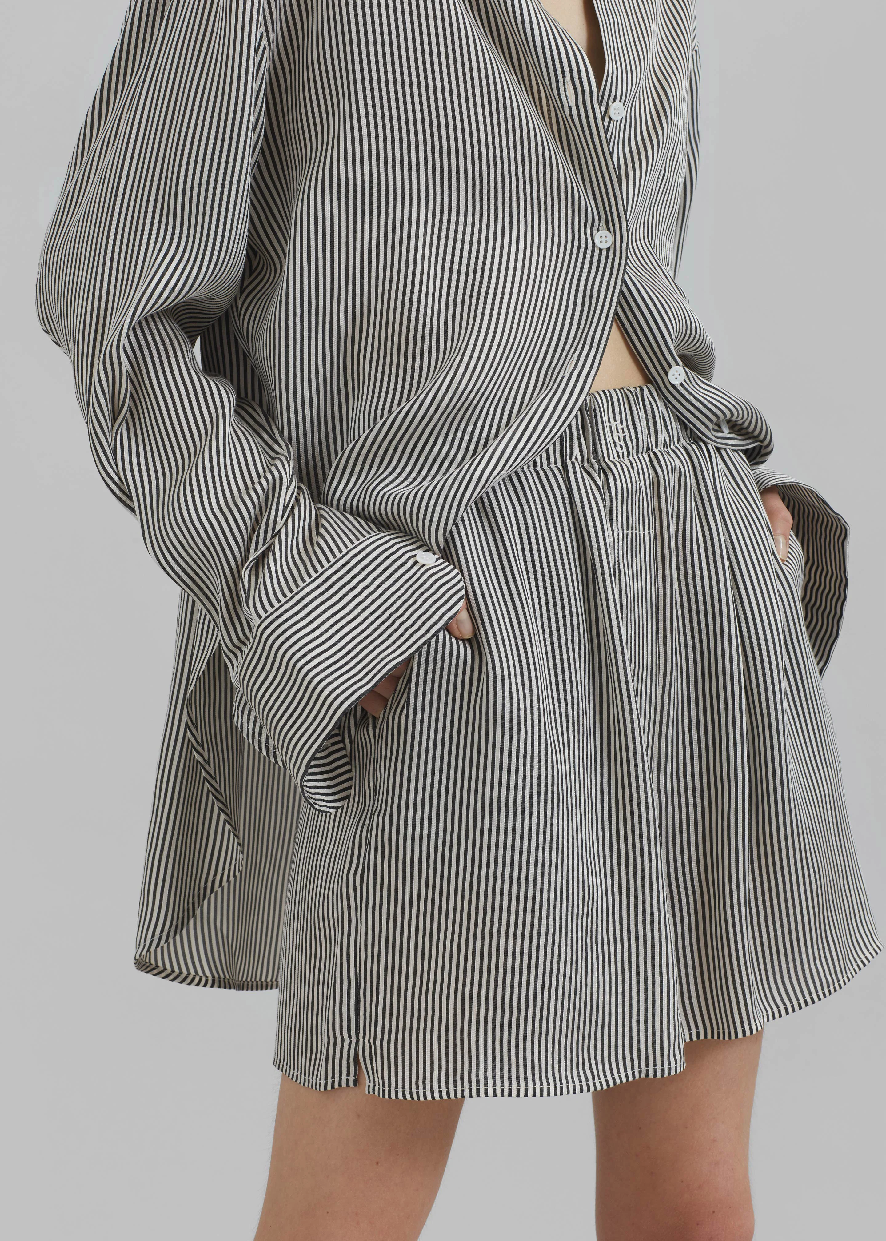 Lui Striped Silk Boxer Shorts - Black/White Stripe