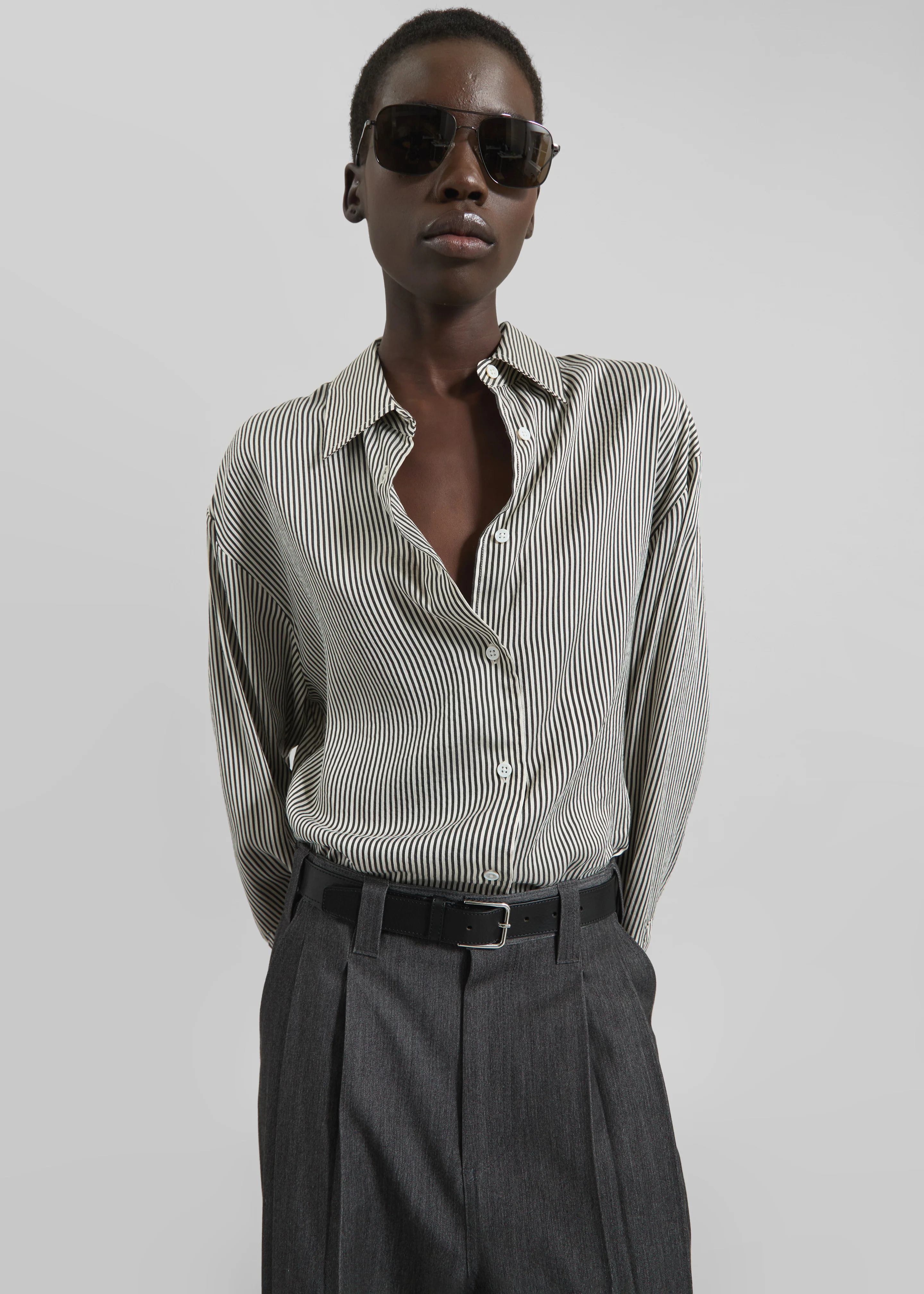 Lui Striped Silk Shirt - Black/White Stripe