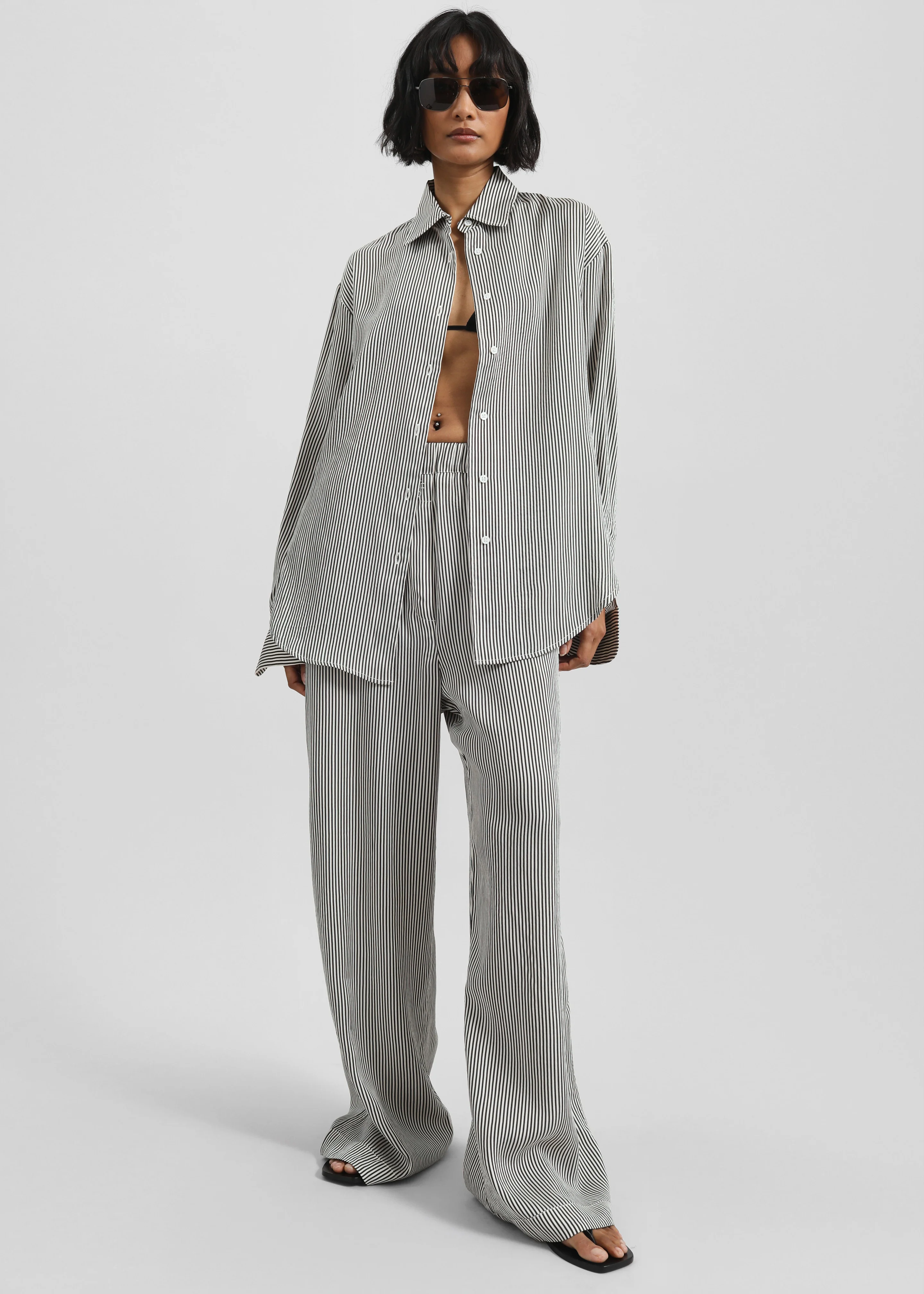 Lui Striped Silk Shirt - Black/White Stripe - Image 4