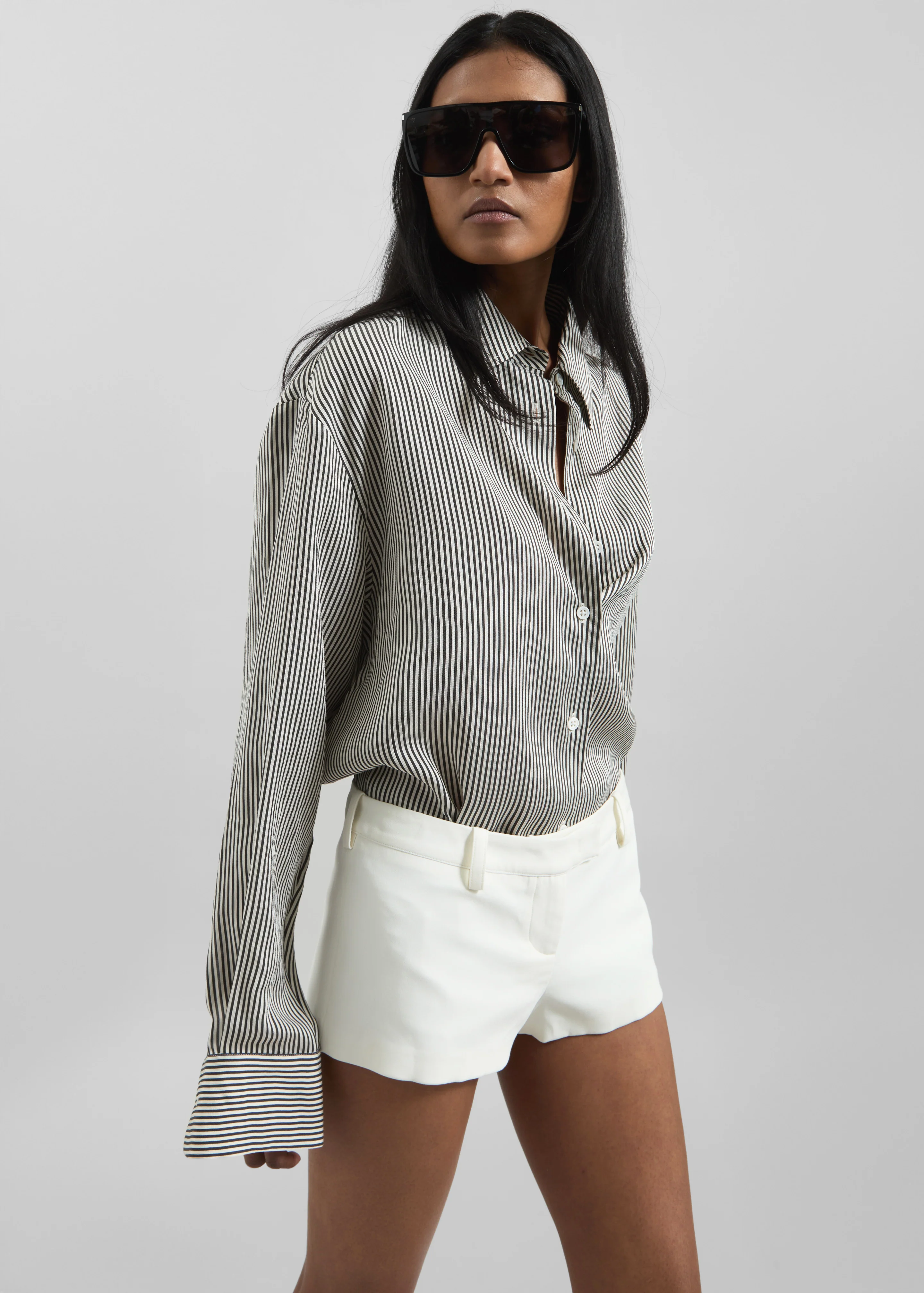Lui Striped Silk Shirt - Black/White Stripe - Image 8