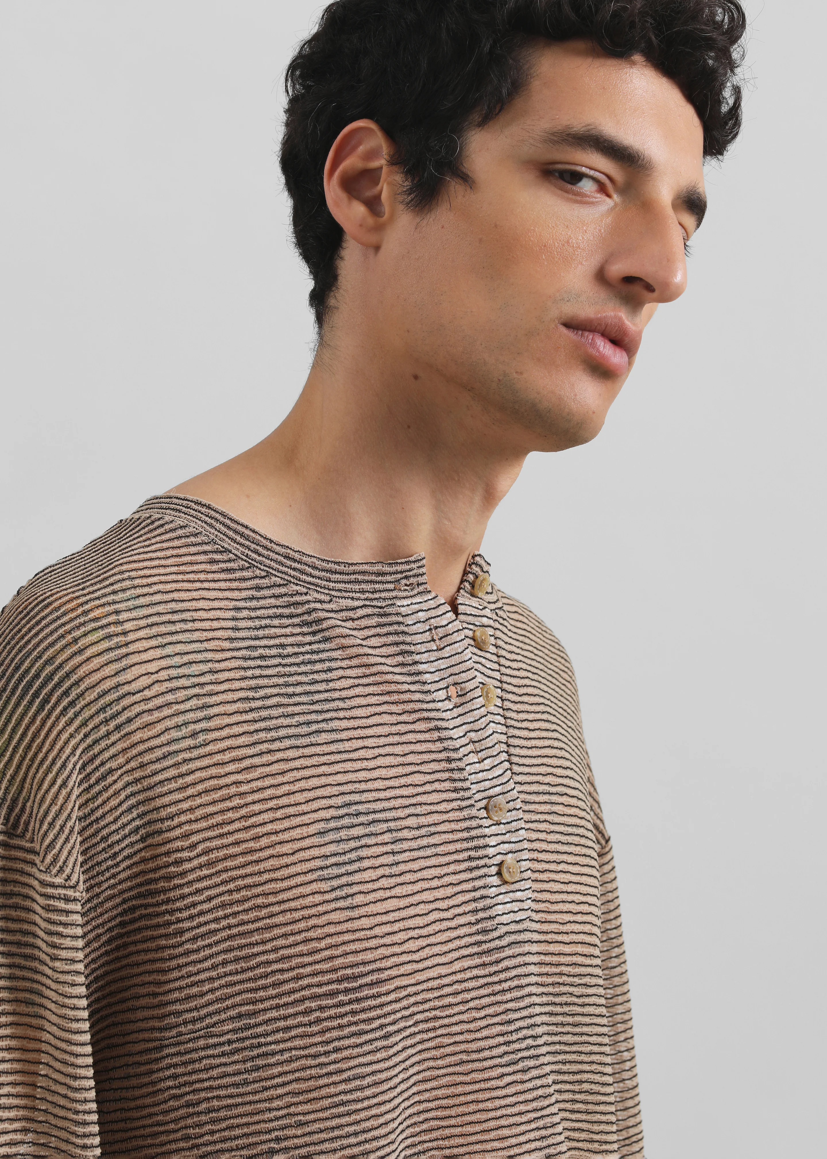 Luray Henley T-Shirt - Beige/Black Stripe - Image 2