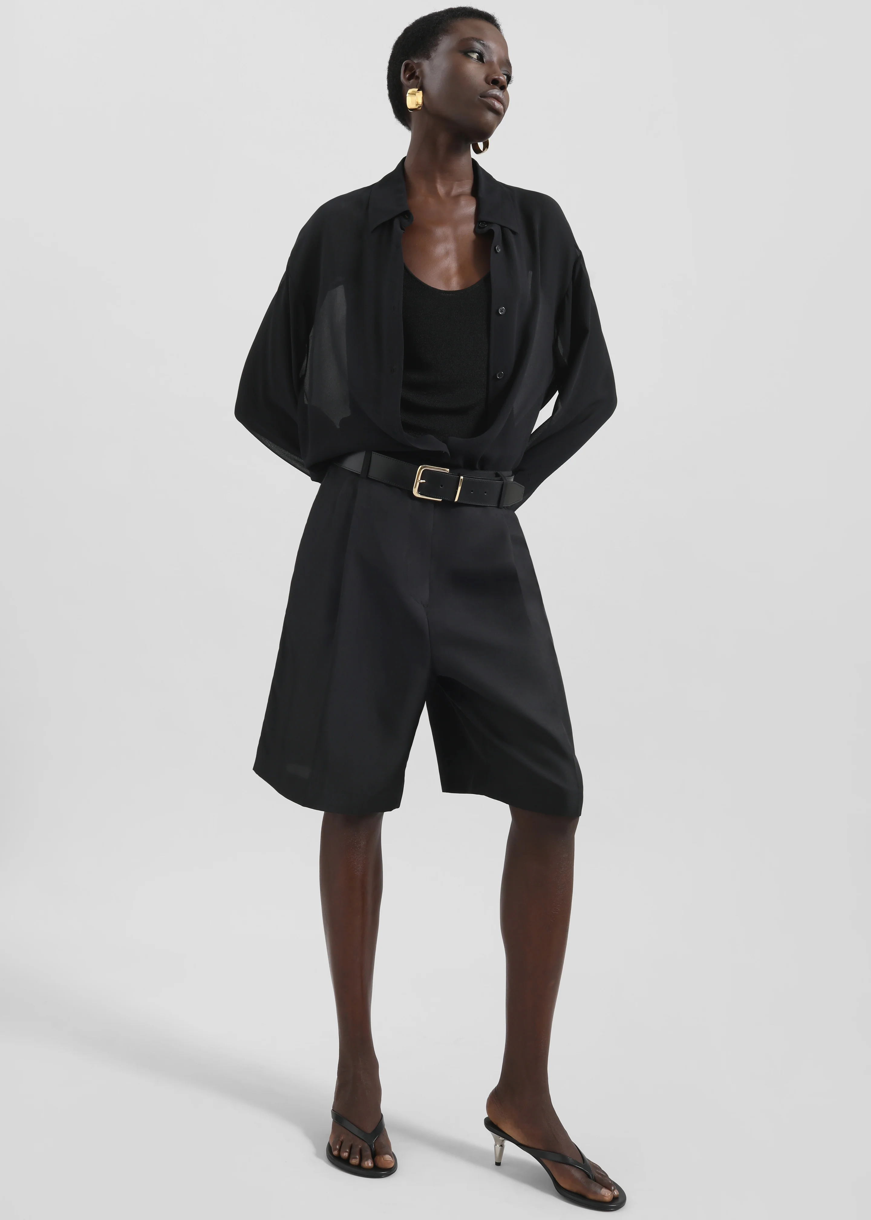 Marfa Pleated Silk Bermuda Shorts - Black
