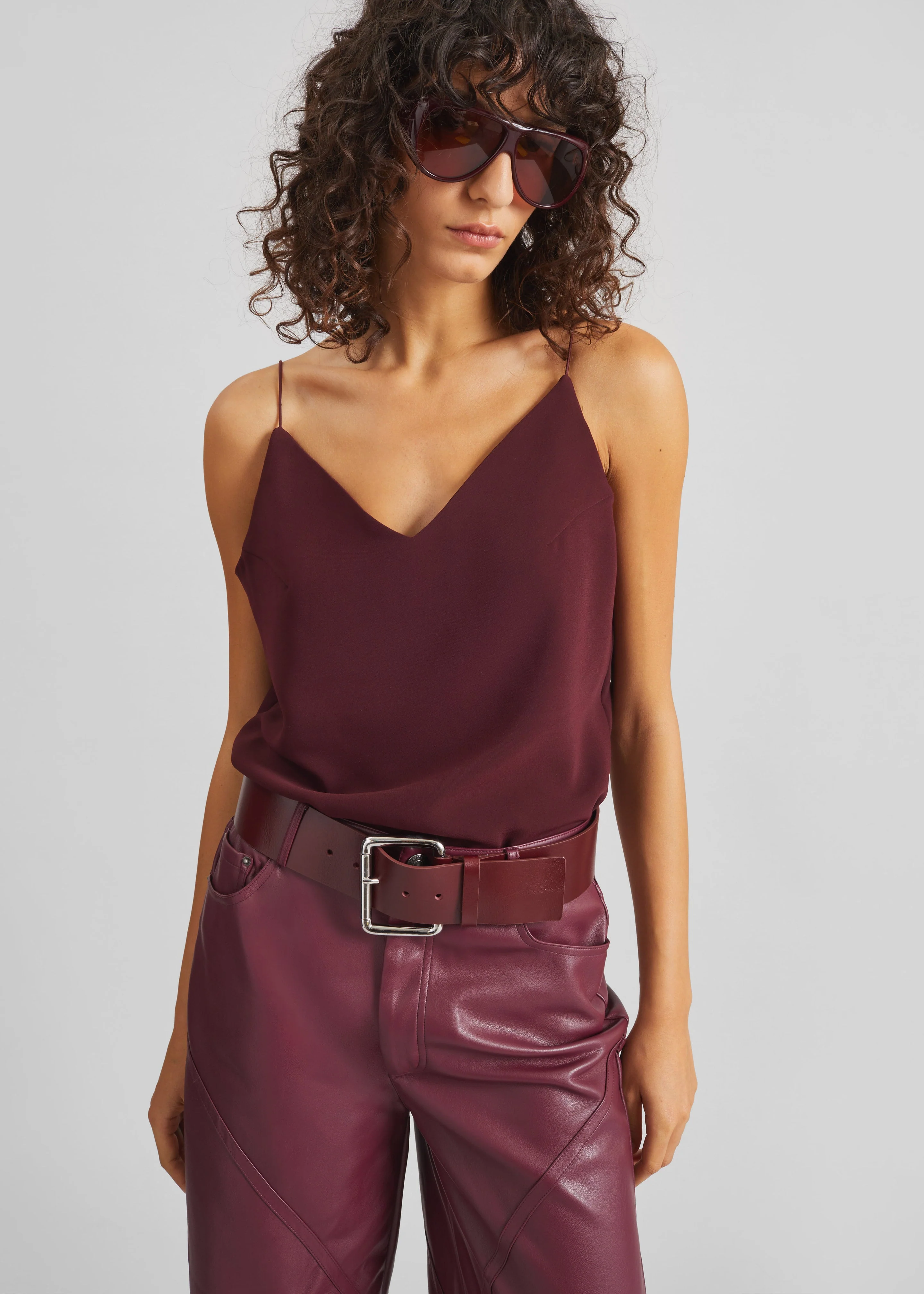 Marty Leather Belt - Burgundy/Silver - Image 2