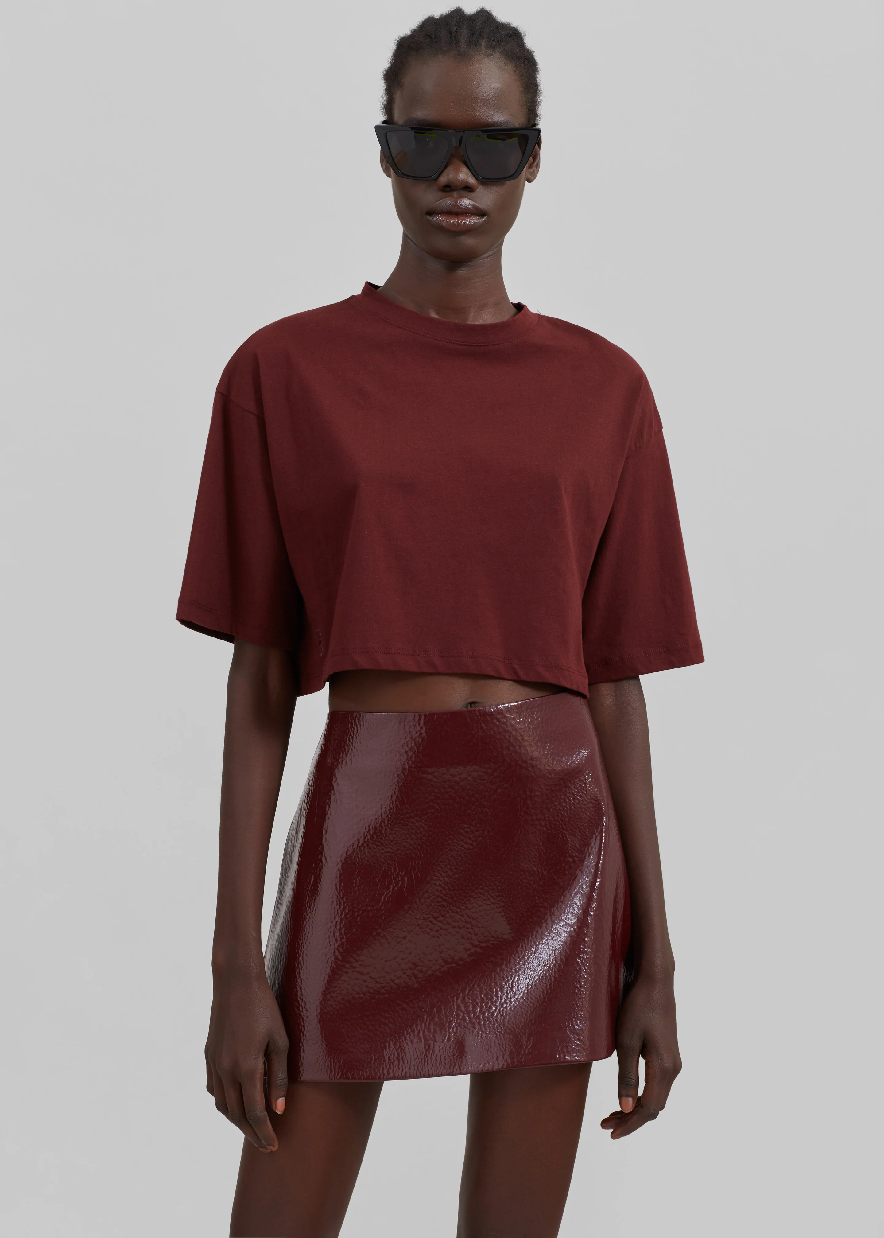 Mary Crackled Faux Leather Mini Skirt - Burgundy - Image 2
