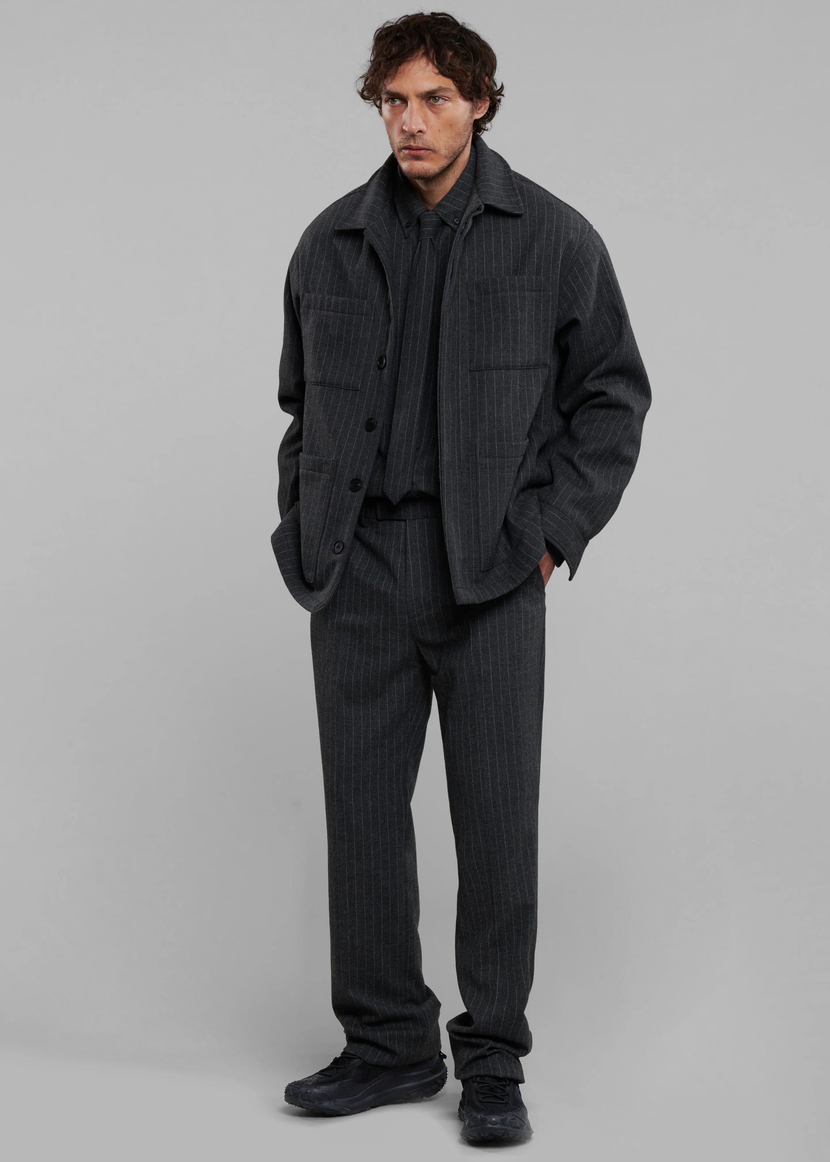 Mason Wool Trousers - Dark Grey/White Pinstripe - Image 2