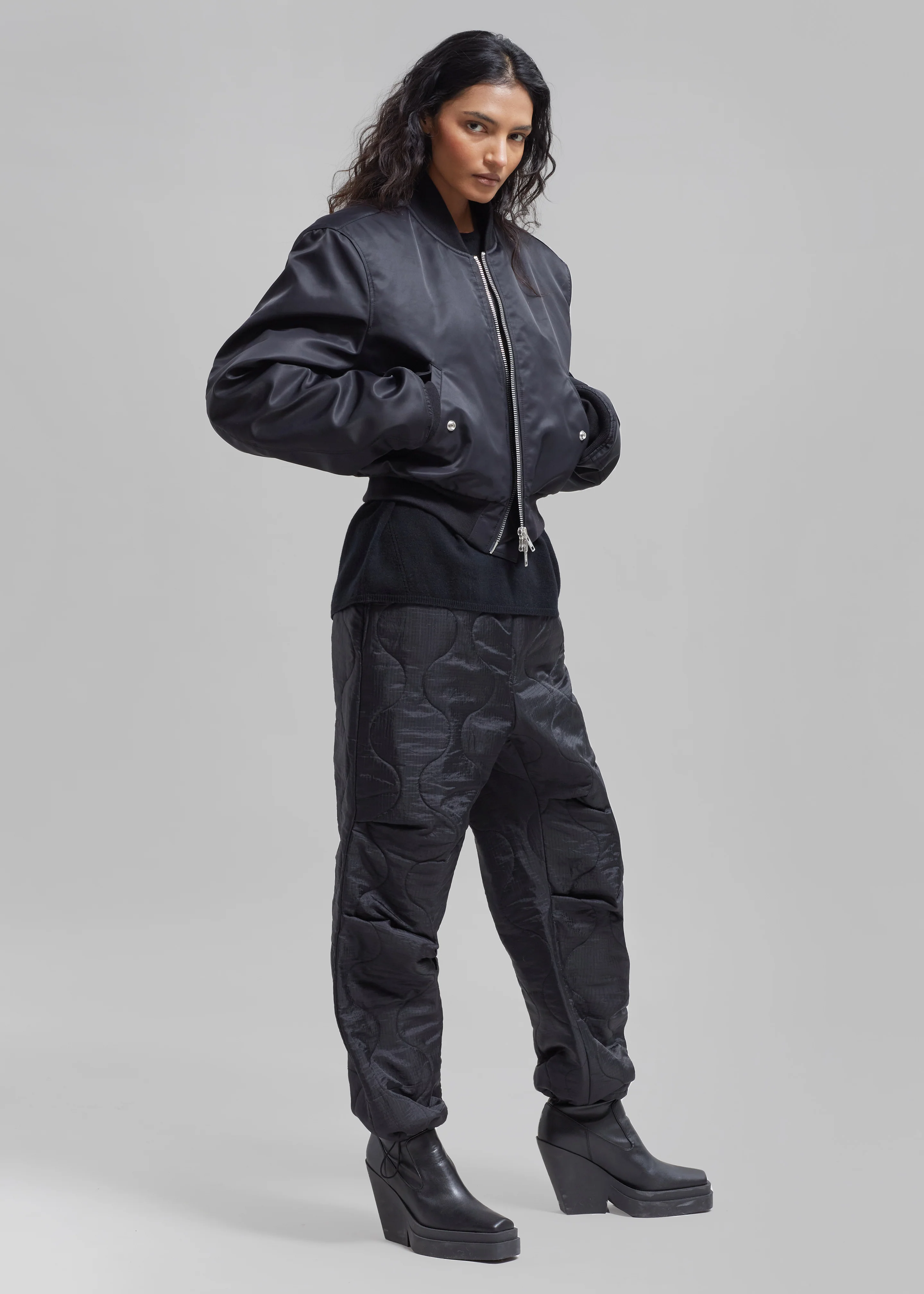 Mati Cropped Padded Bomber - Black - Image 10