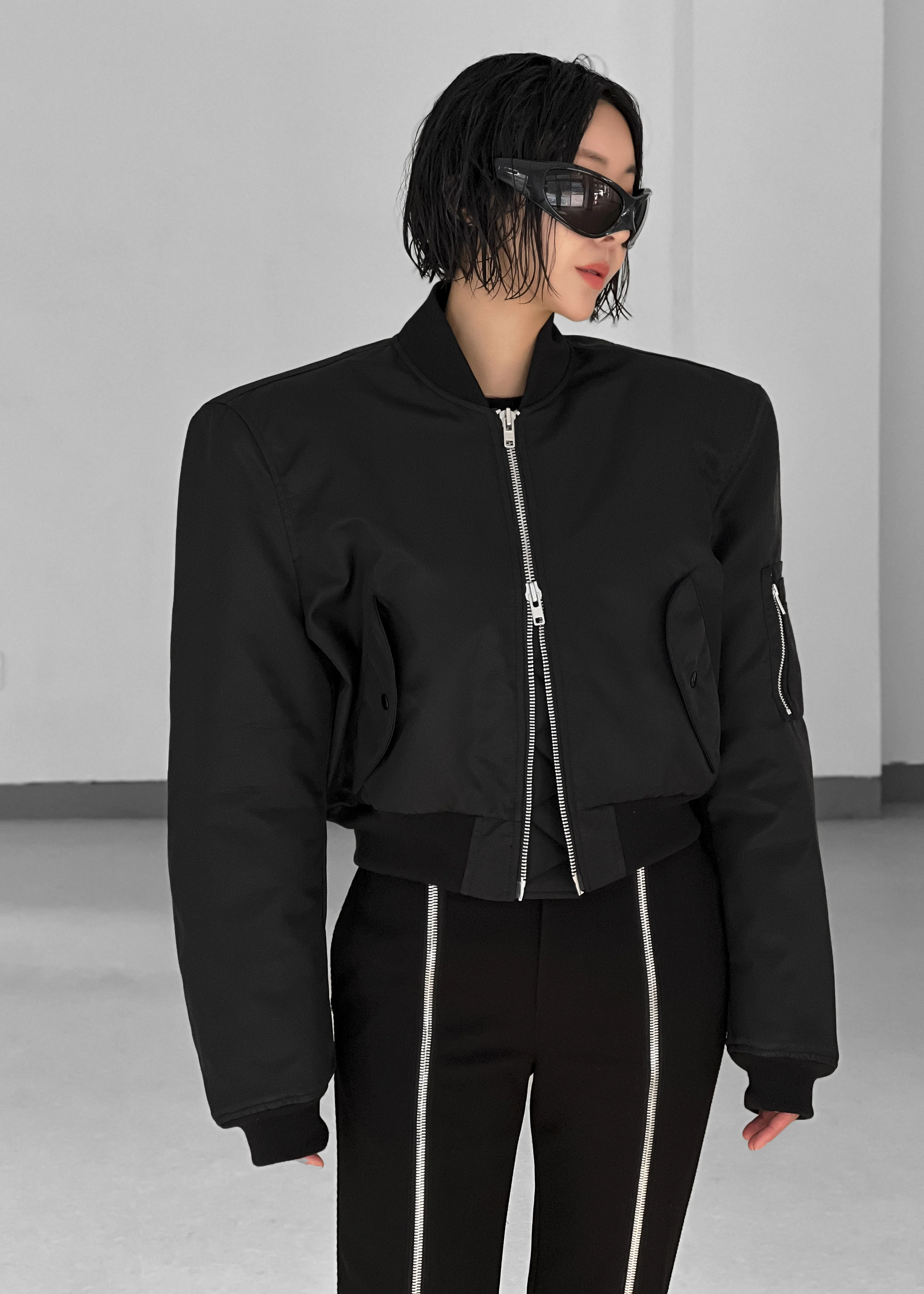 Mati Cropped Padded Bomber - Black - Image 12
