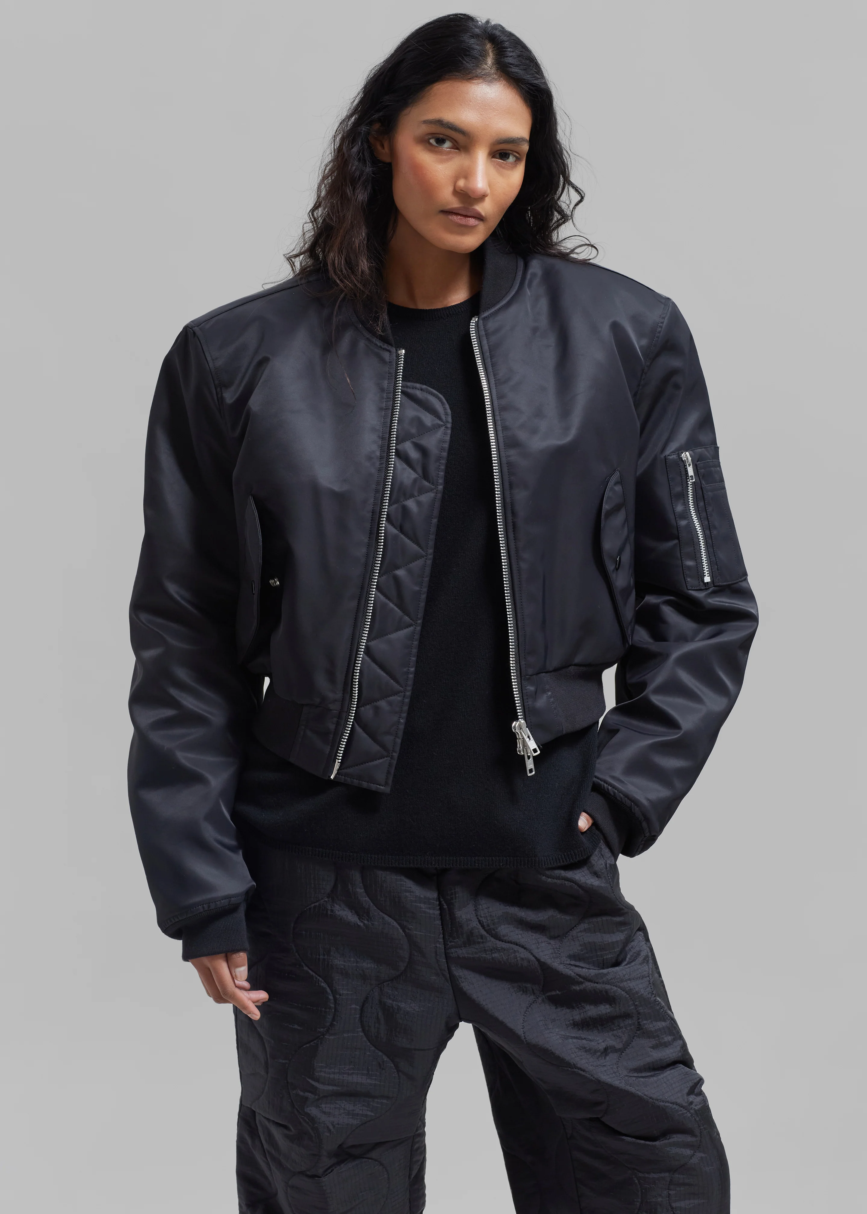Mati Cropped Padded Bomber - Black - Image 8