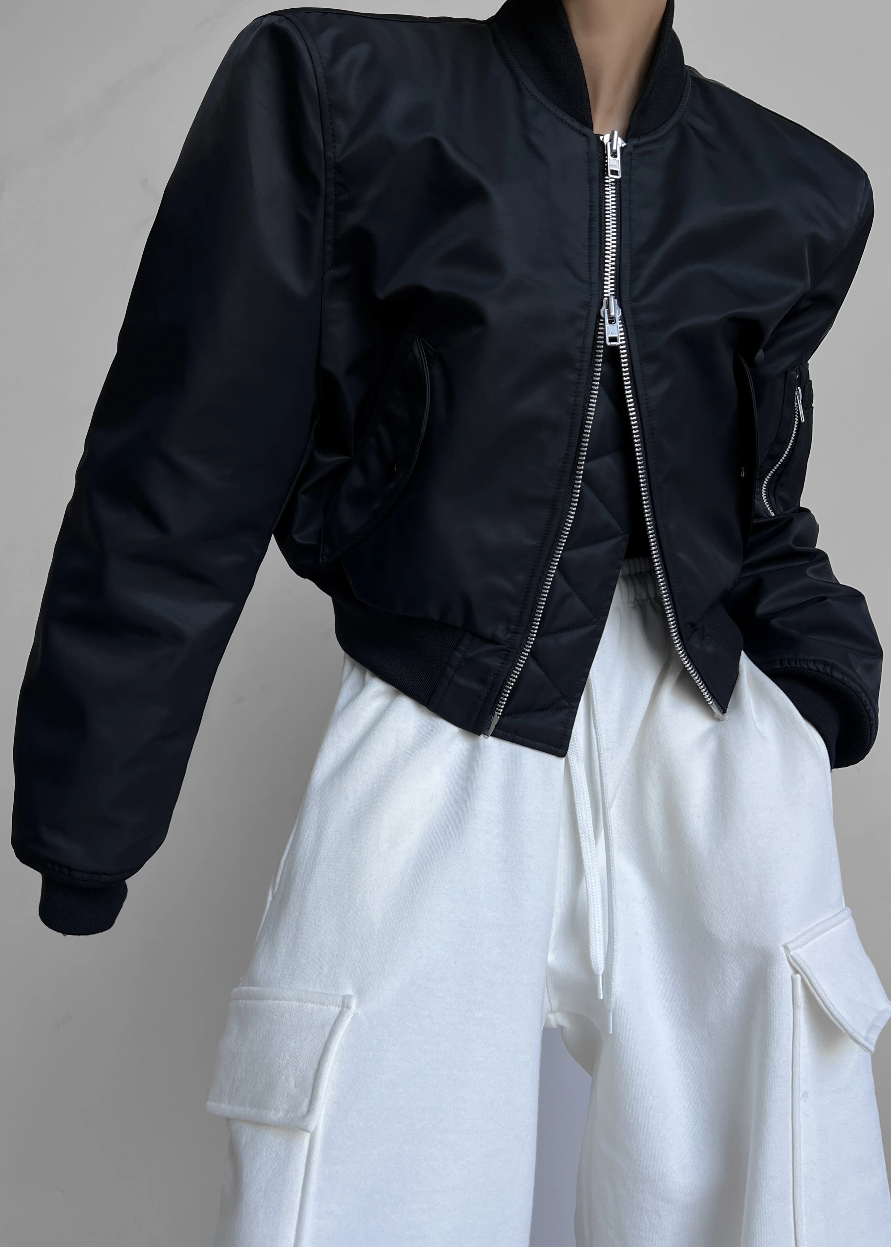Mati Cropped Padded Bomber - Black - Image 9