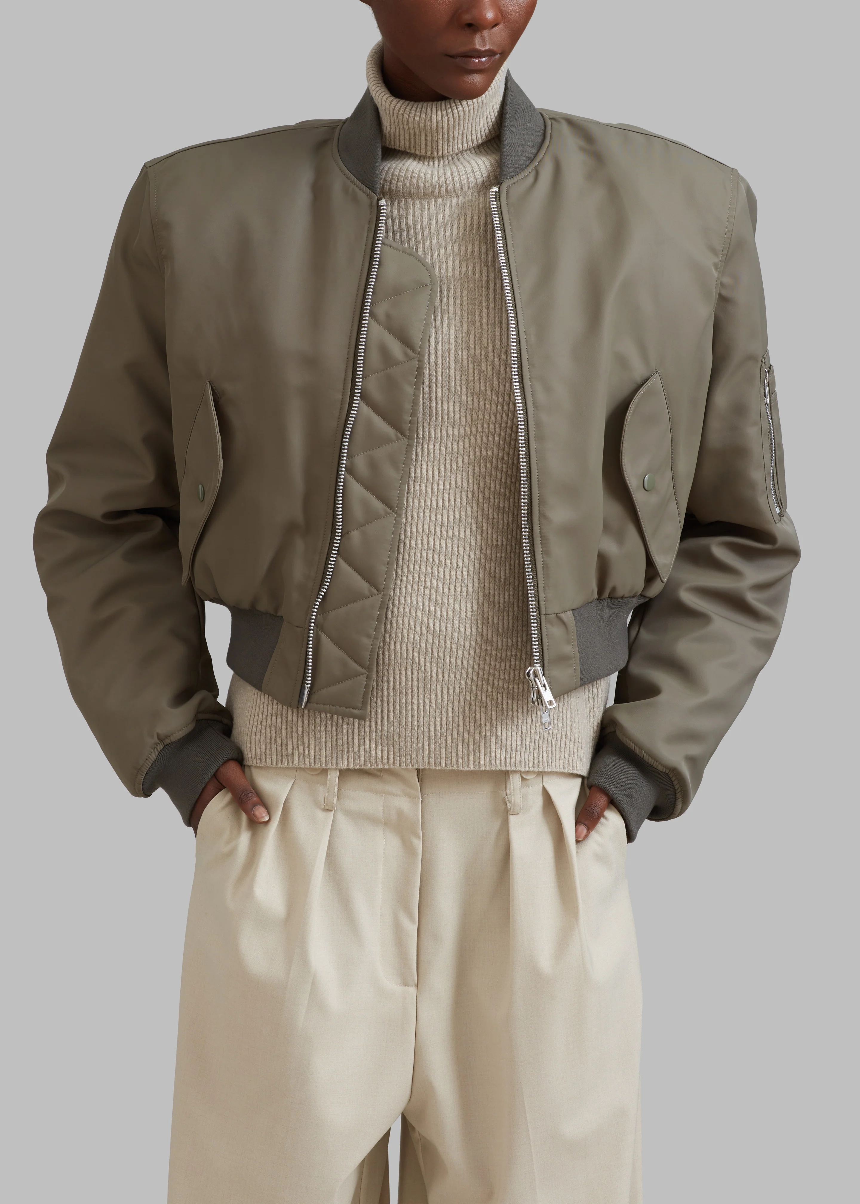 Mati Cropped Padded Bomber - Olive - Image 11