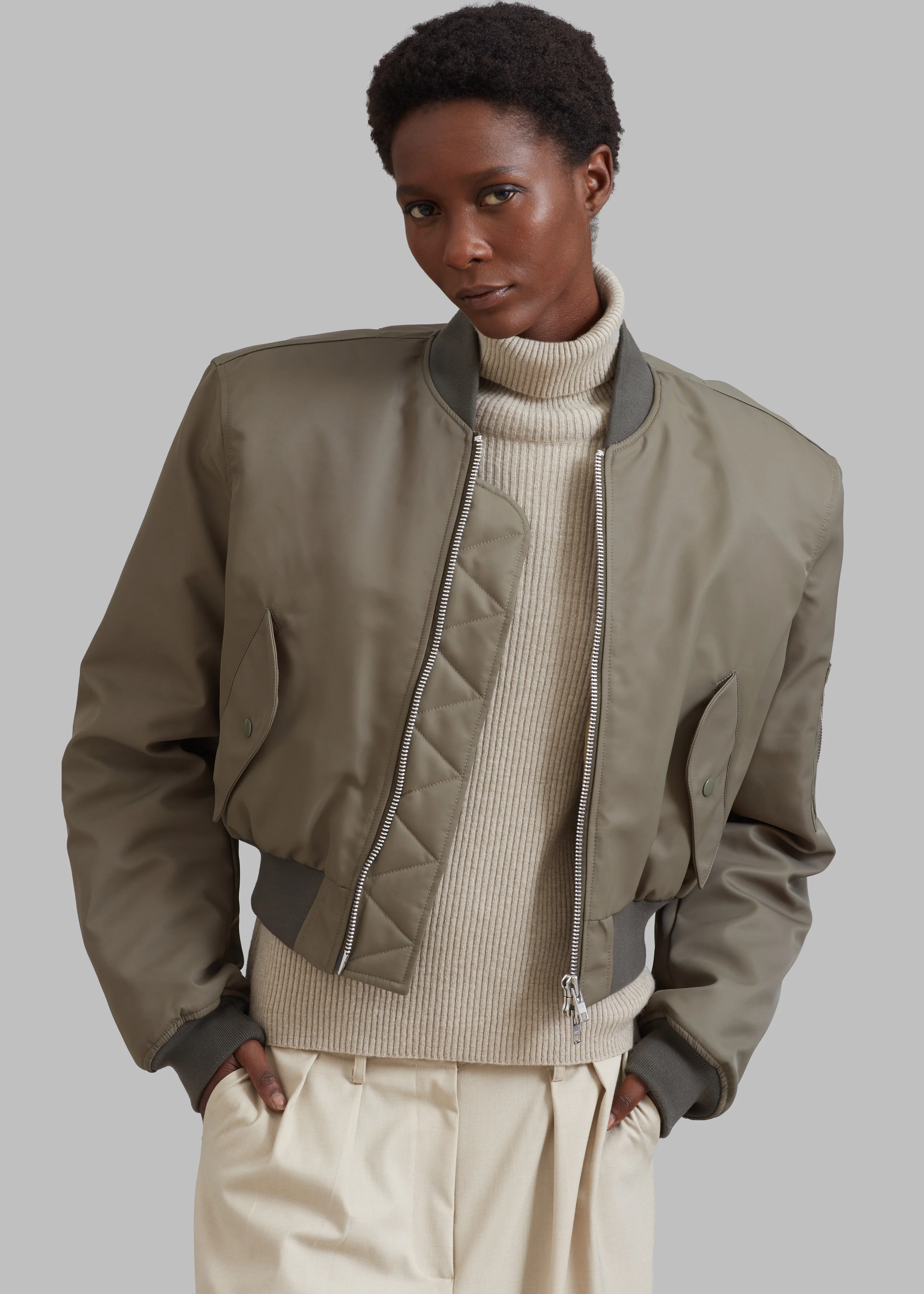 Mati Cropped Padded Bomber - Olive - Image 5