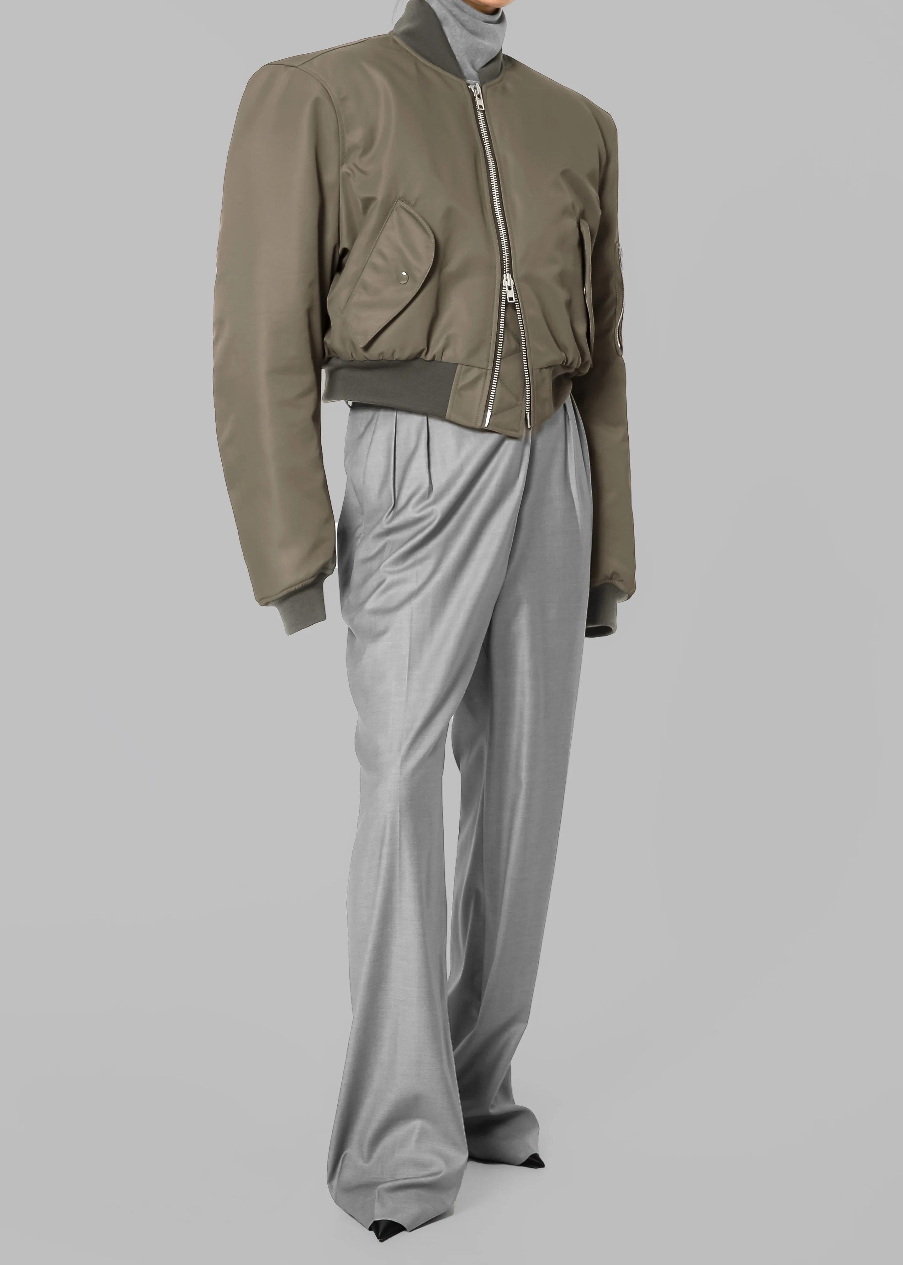 Mati Cropped Padded Bomber - Olive - Image 7