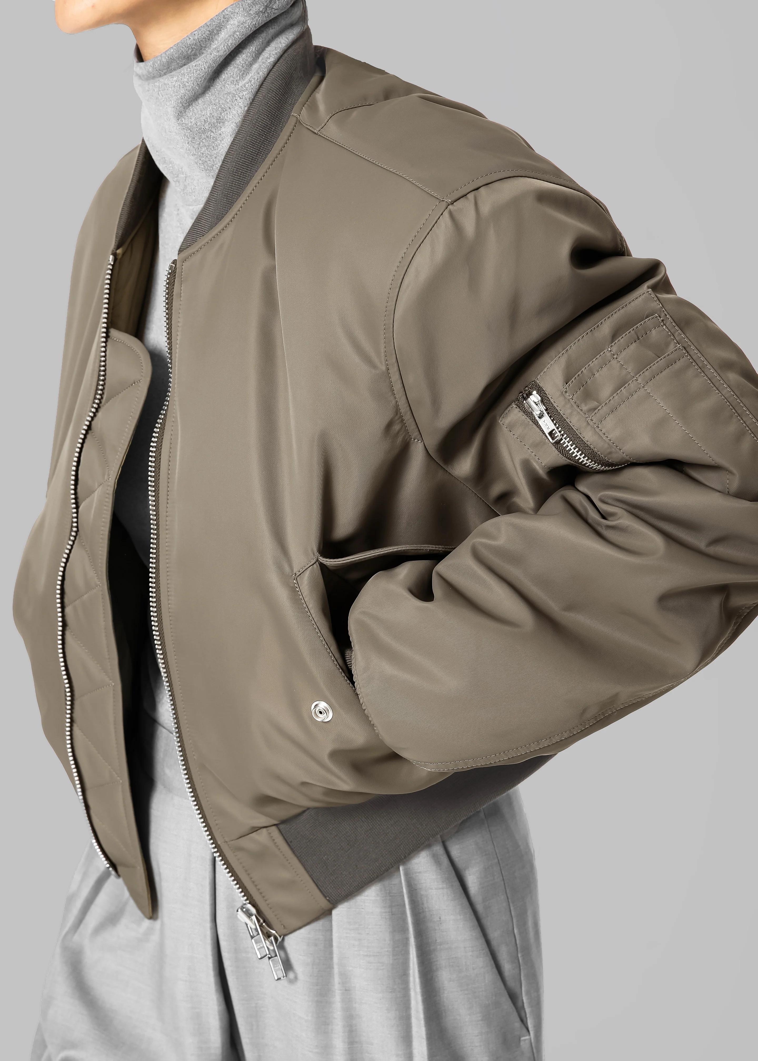 Mati Cropped Padded Bomber - Olive - Image 9