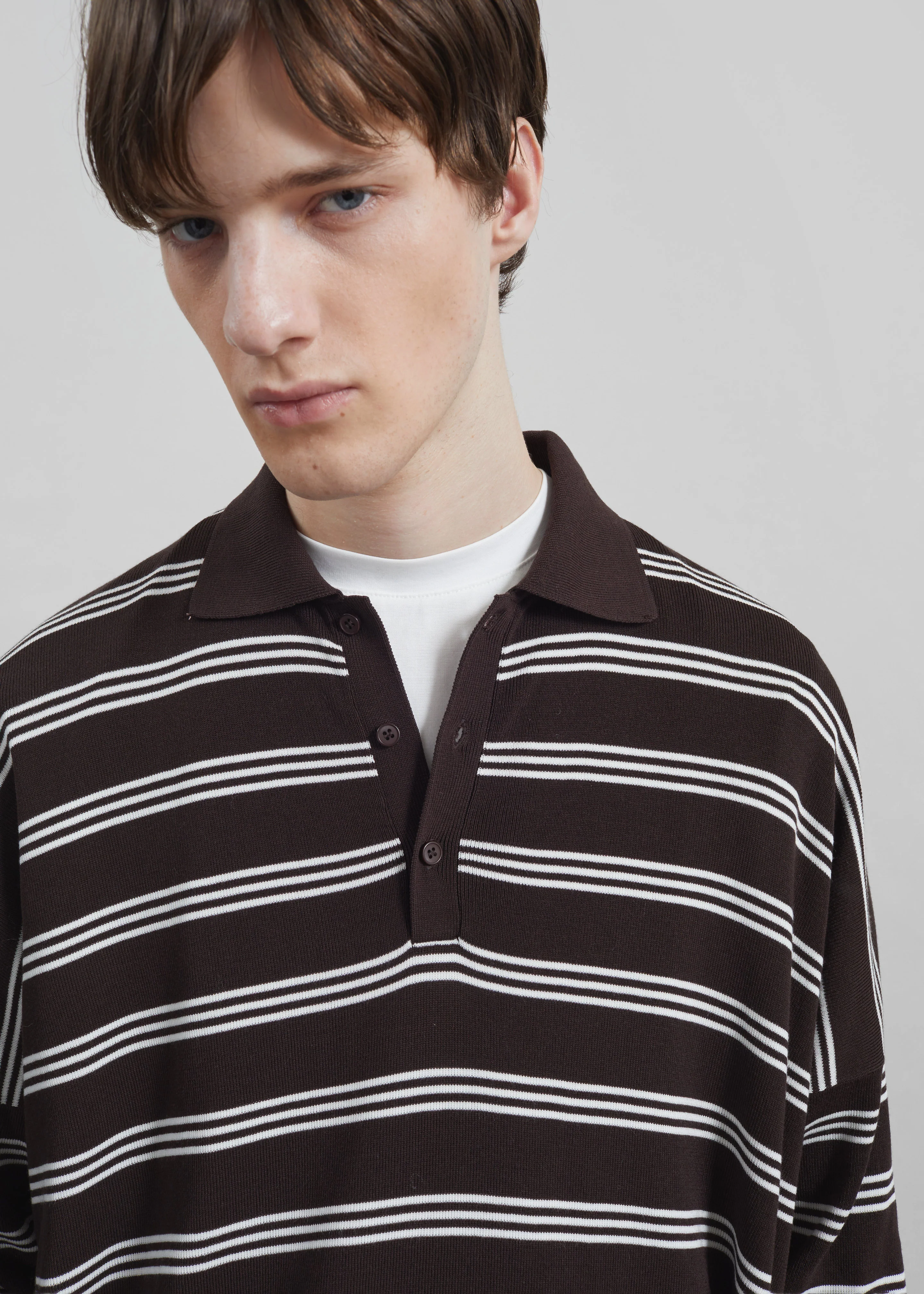 Meriel Polo Sweater - Brown/White Stripe - Image 2