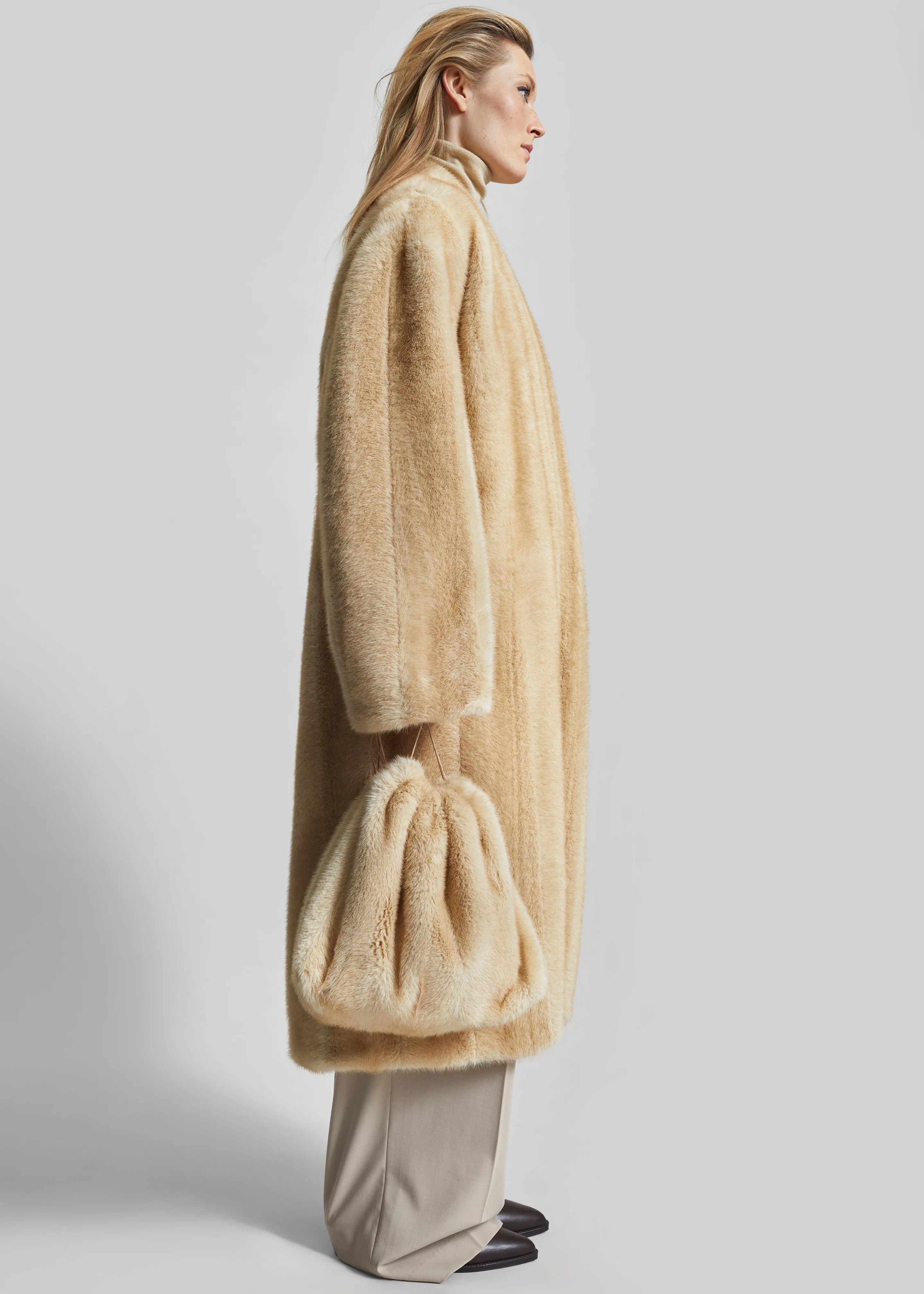 Morgan Faux Fur Small Pouch - Beige - Image 4