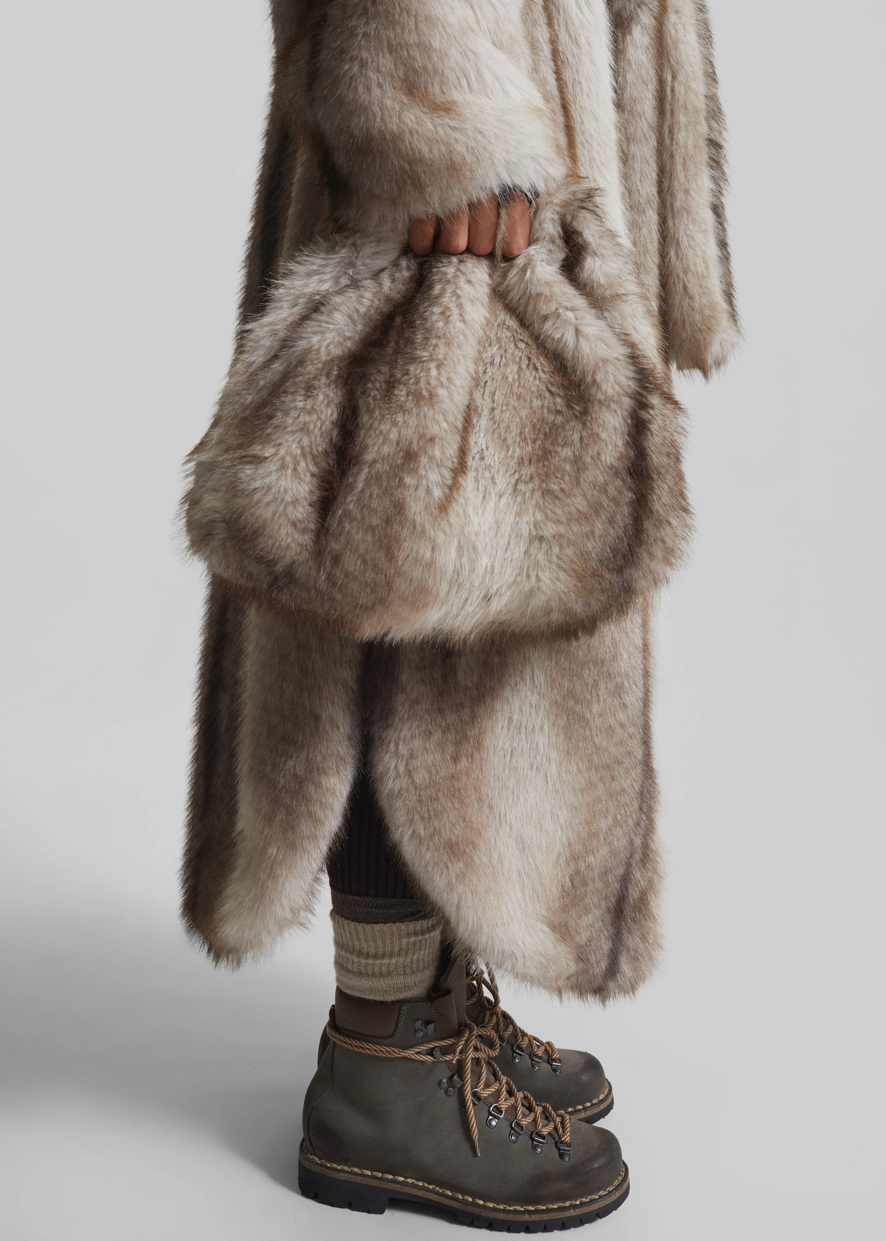 Morgan Faux Fur Small Pouch - Grey - Image 3