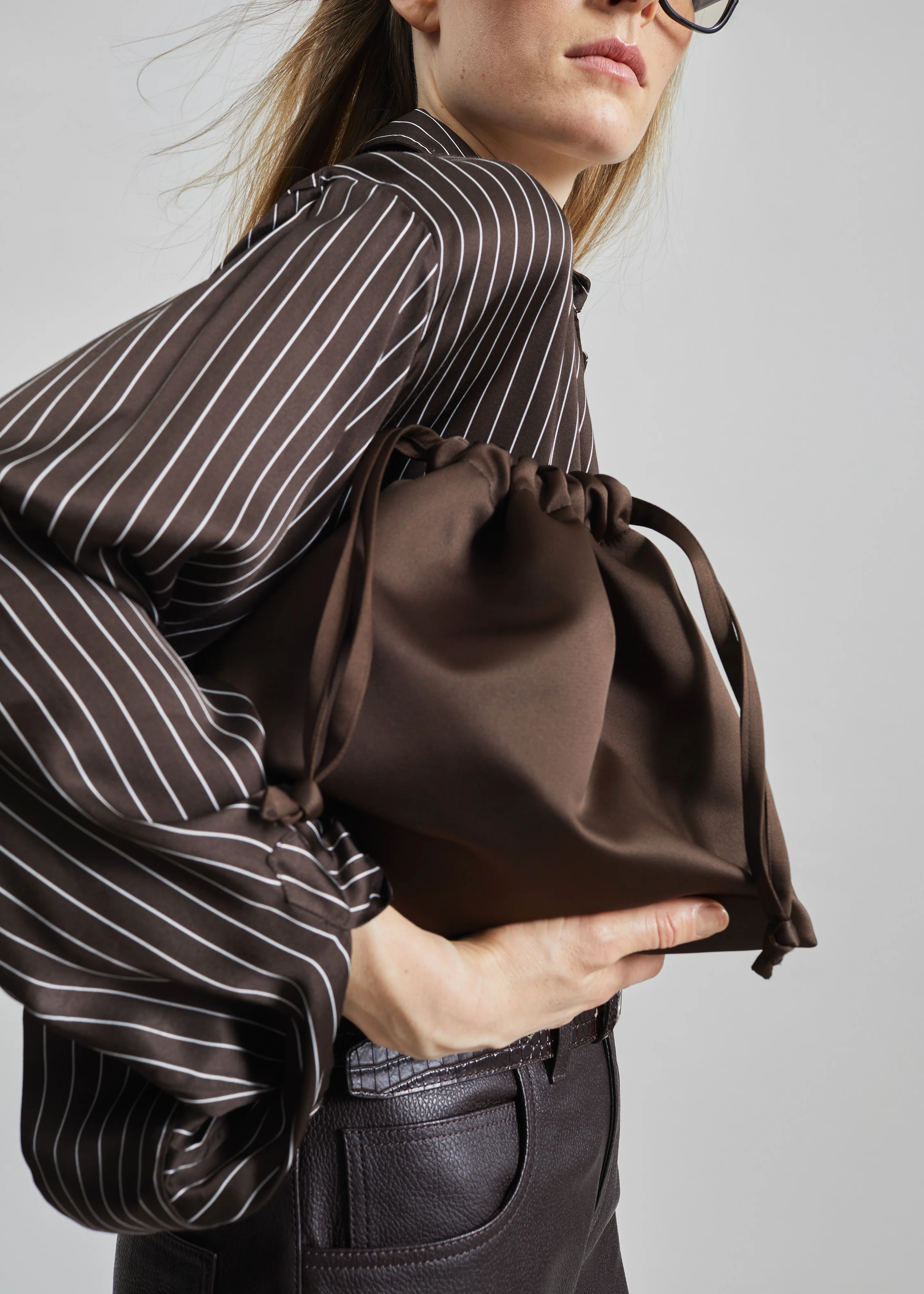 Morgan Satin Small Pouch - Brown