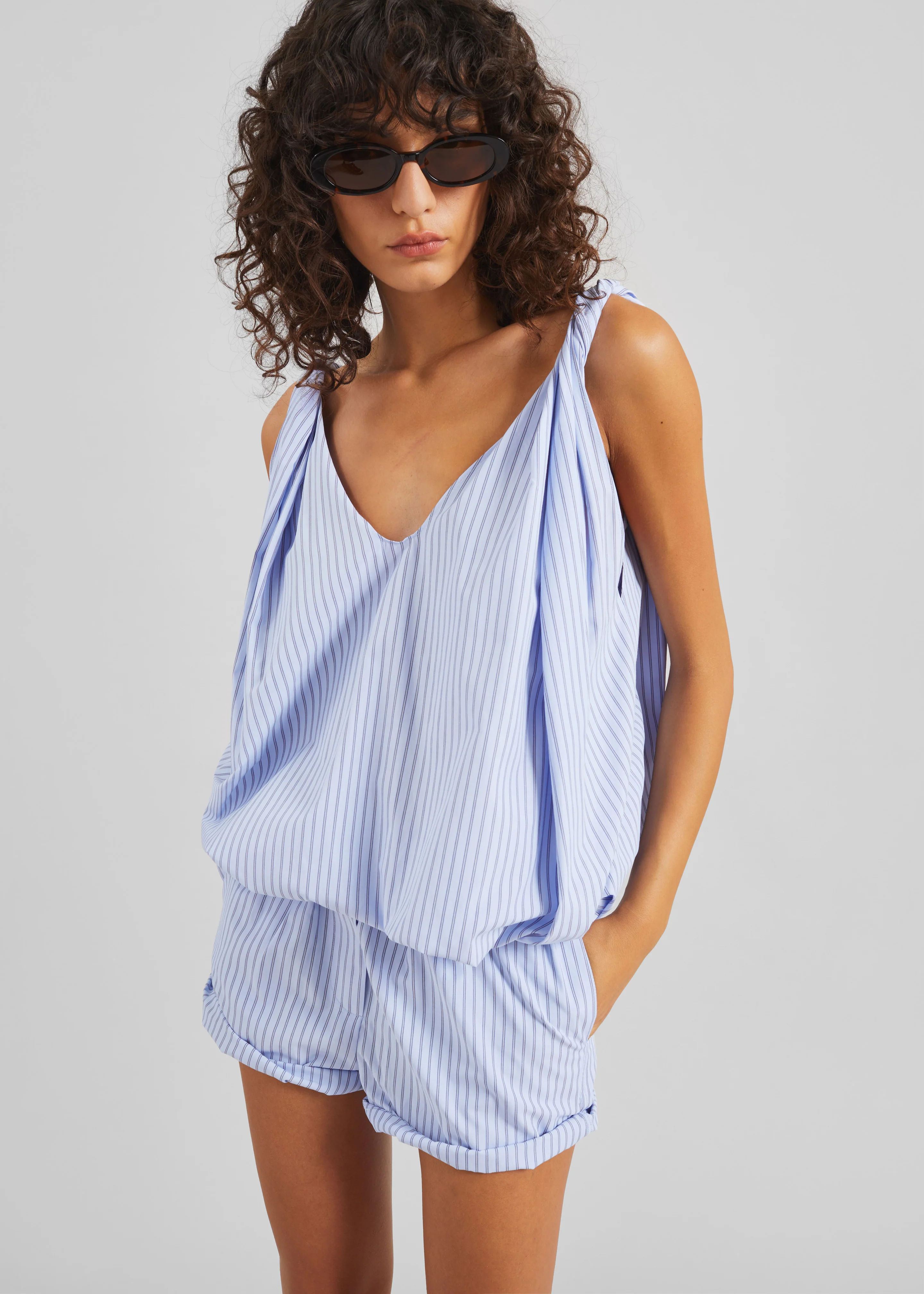 Nema Twisted Balloon Top - Blue Stripe