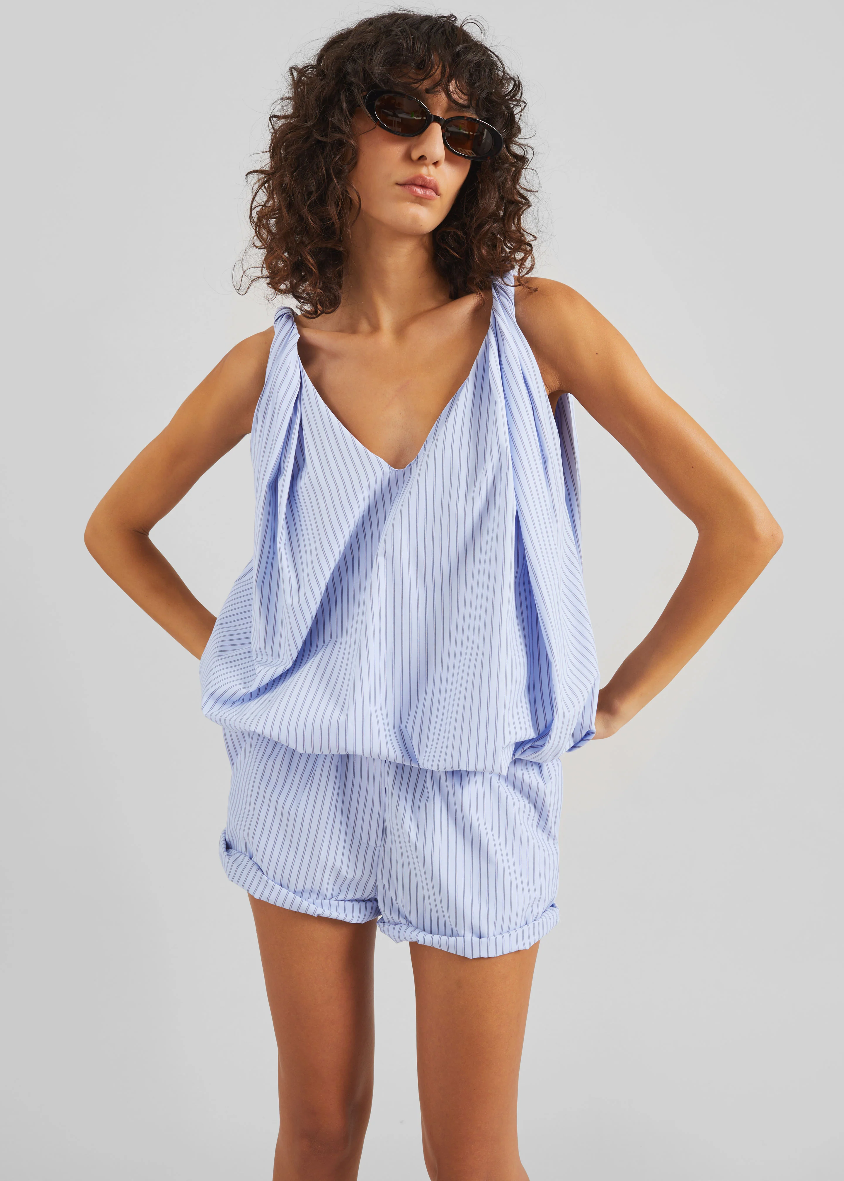 Nema Twisted Balloon Top - Blue Stripe - Image 3