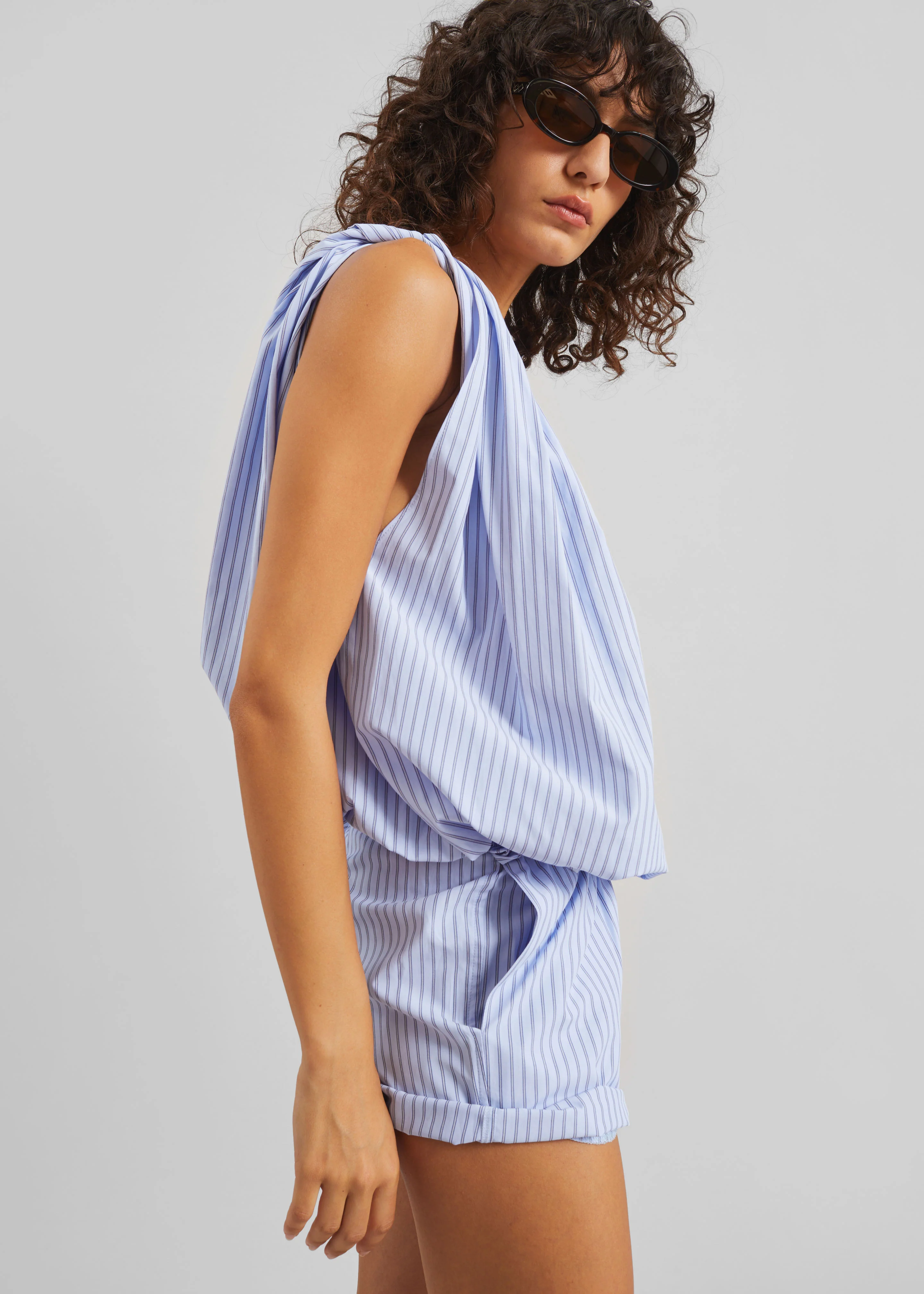 Nema Twisted Balloon Top - Blue Stripe - Image 6