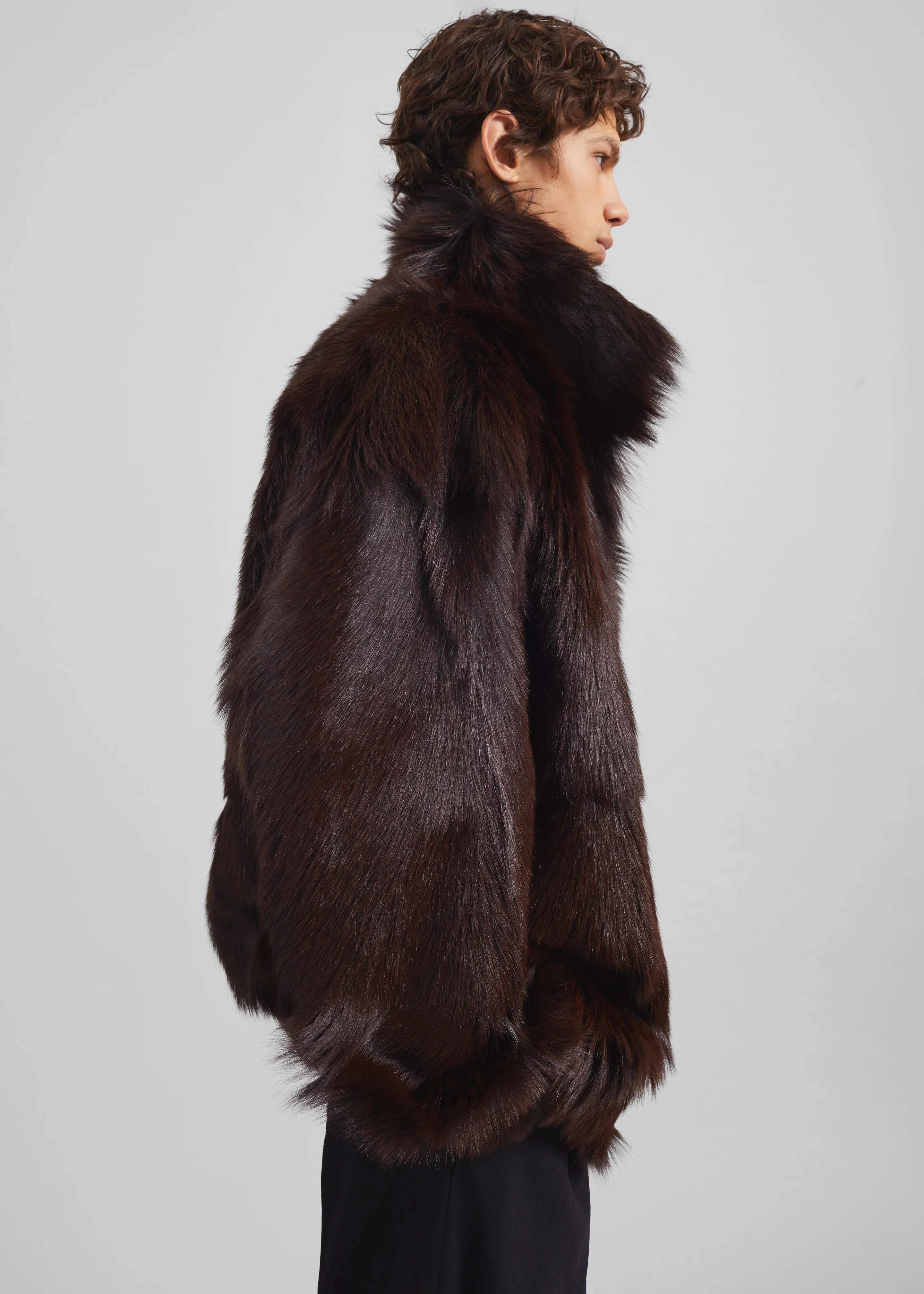 Nerola Funnel Neck Fur Coat - Plum - Image 10